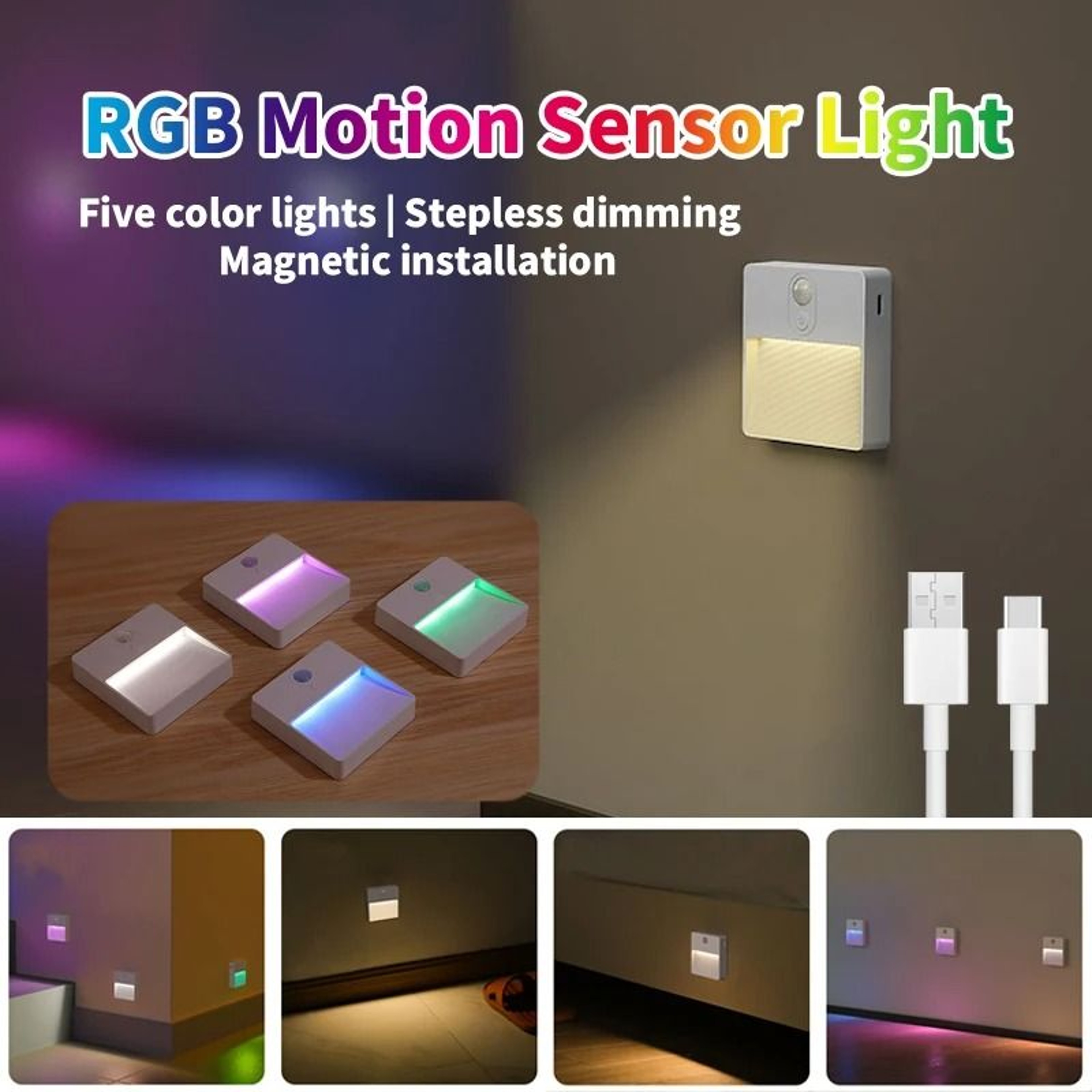 RGB ColorChanging LED Motion Sensor Night Light For Corridors  Bedrooms 0