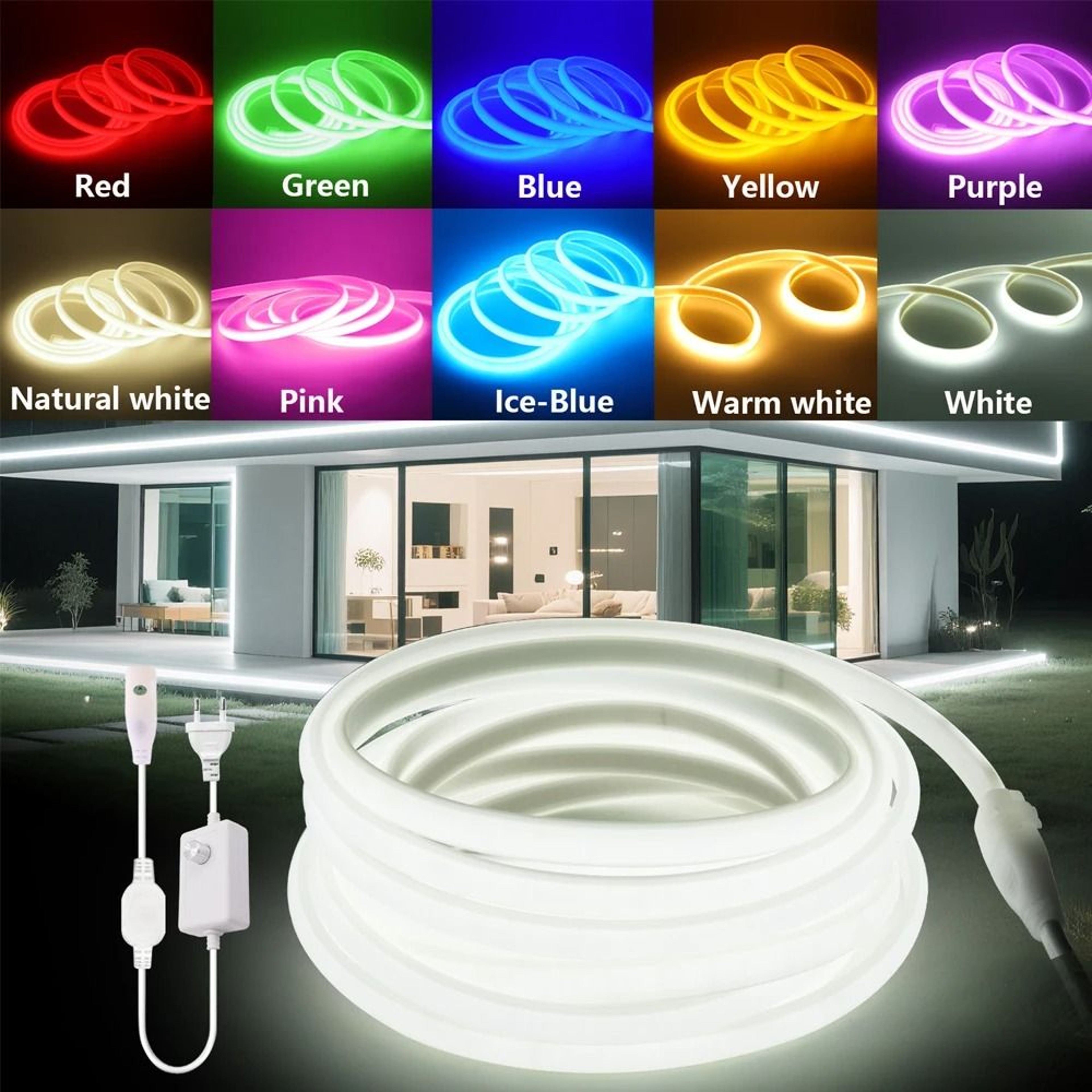 220V HighDensity COB LED Light Strip Kit With Inline Dimmer Switch  EU Plug 1