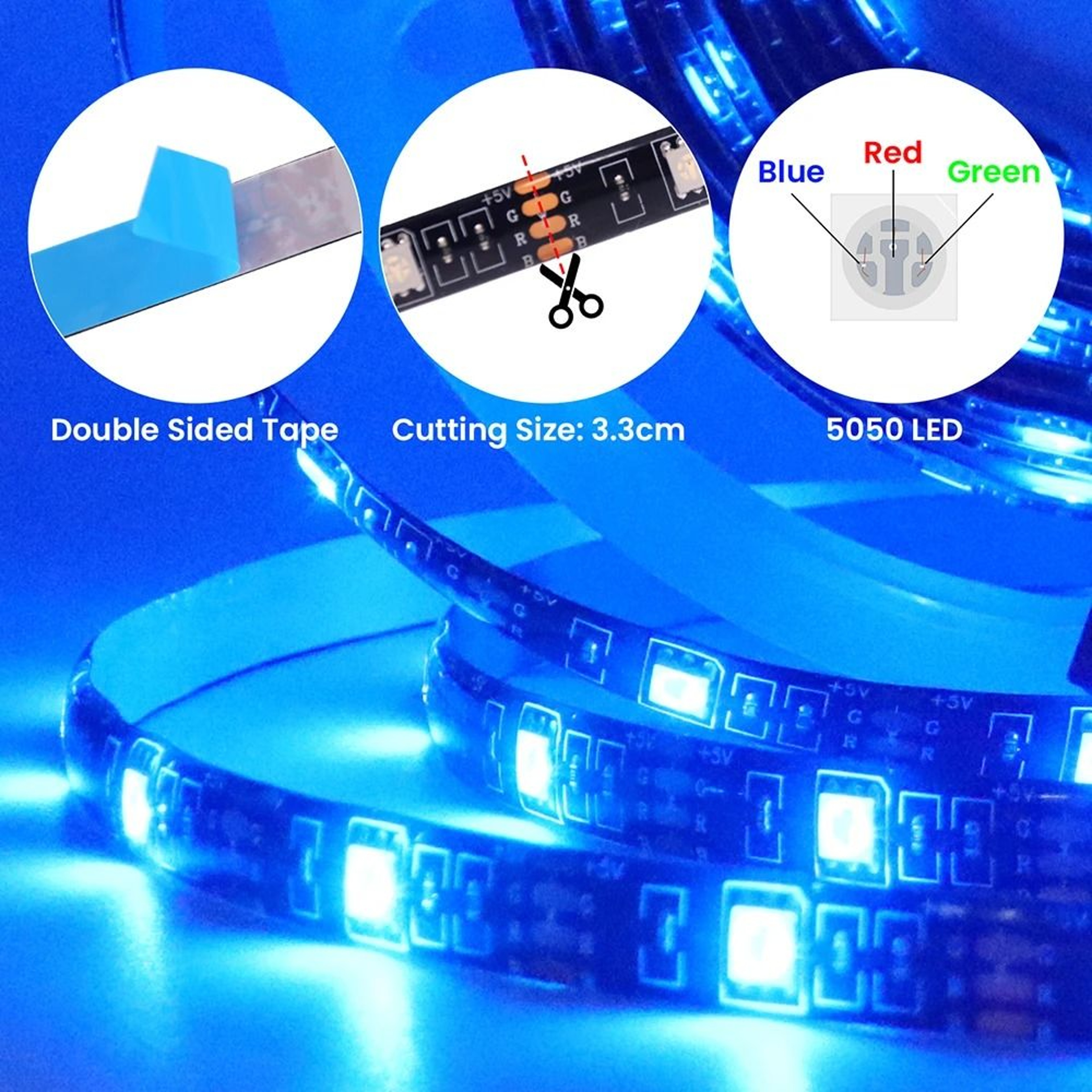 DC 5V 5050 RGB LED Light Strip With Remote Control  Battery Pack Waterproof 3