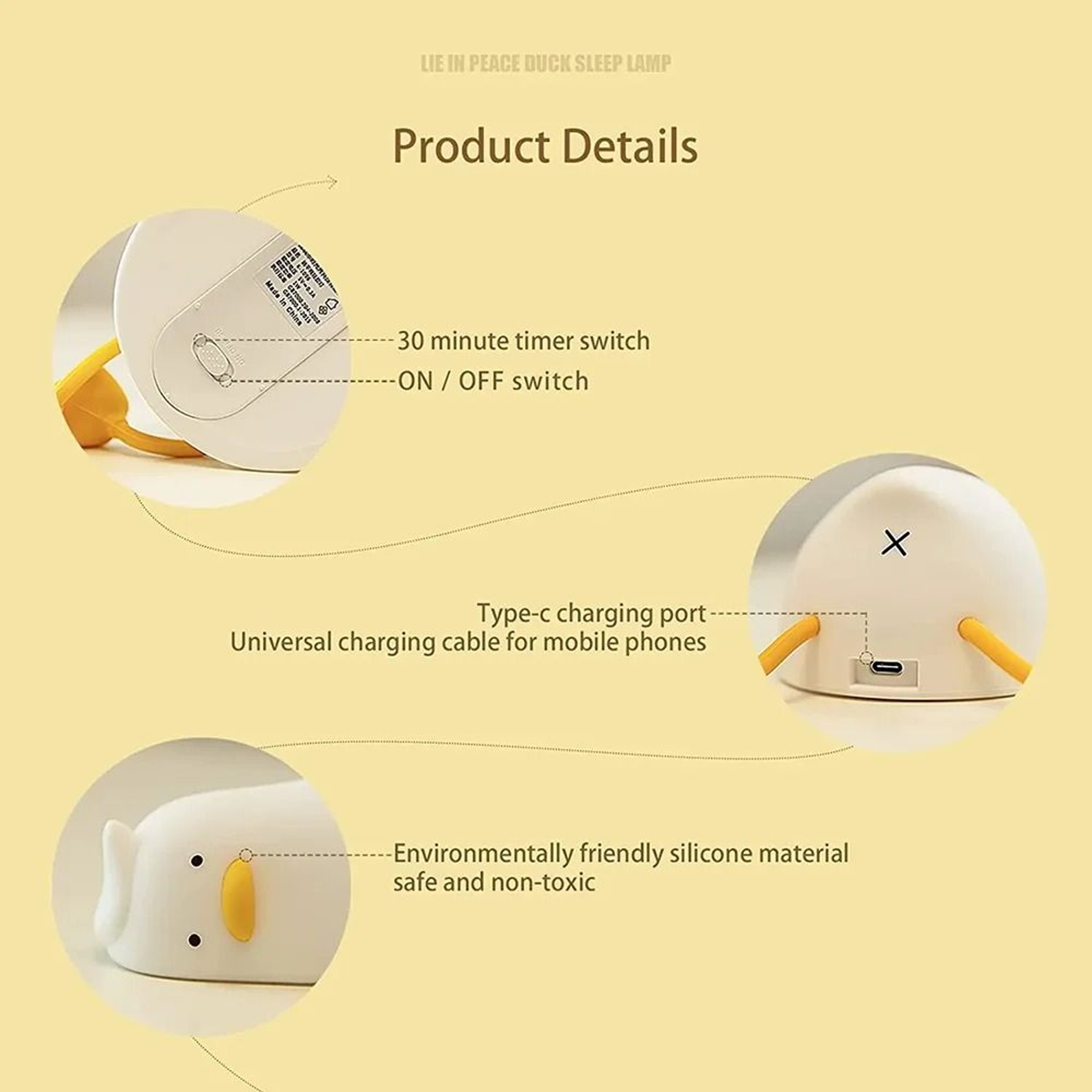 Cute Rechargeable Squishy Duck LED Night Light  Touch Silicone Bedside Lamp 4