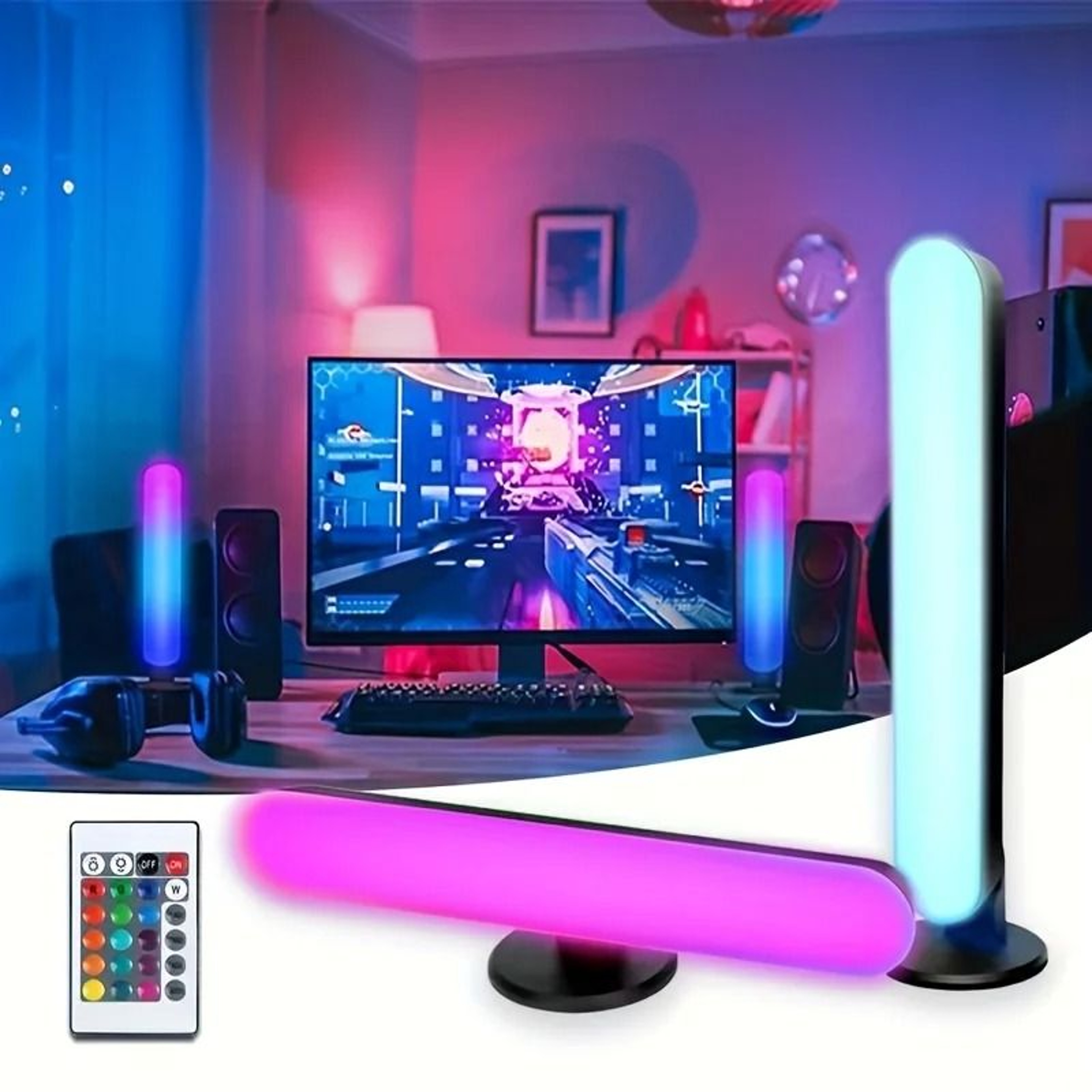 Smart Desktop RGB LED Light Bars With Remote Control  USB Power 1 Or 2 Pack 4