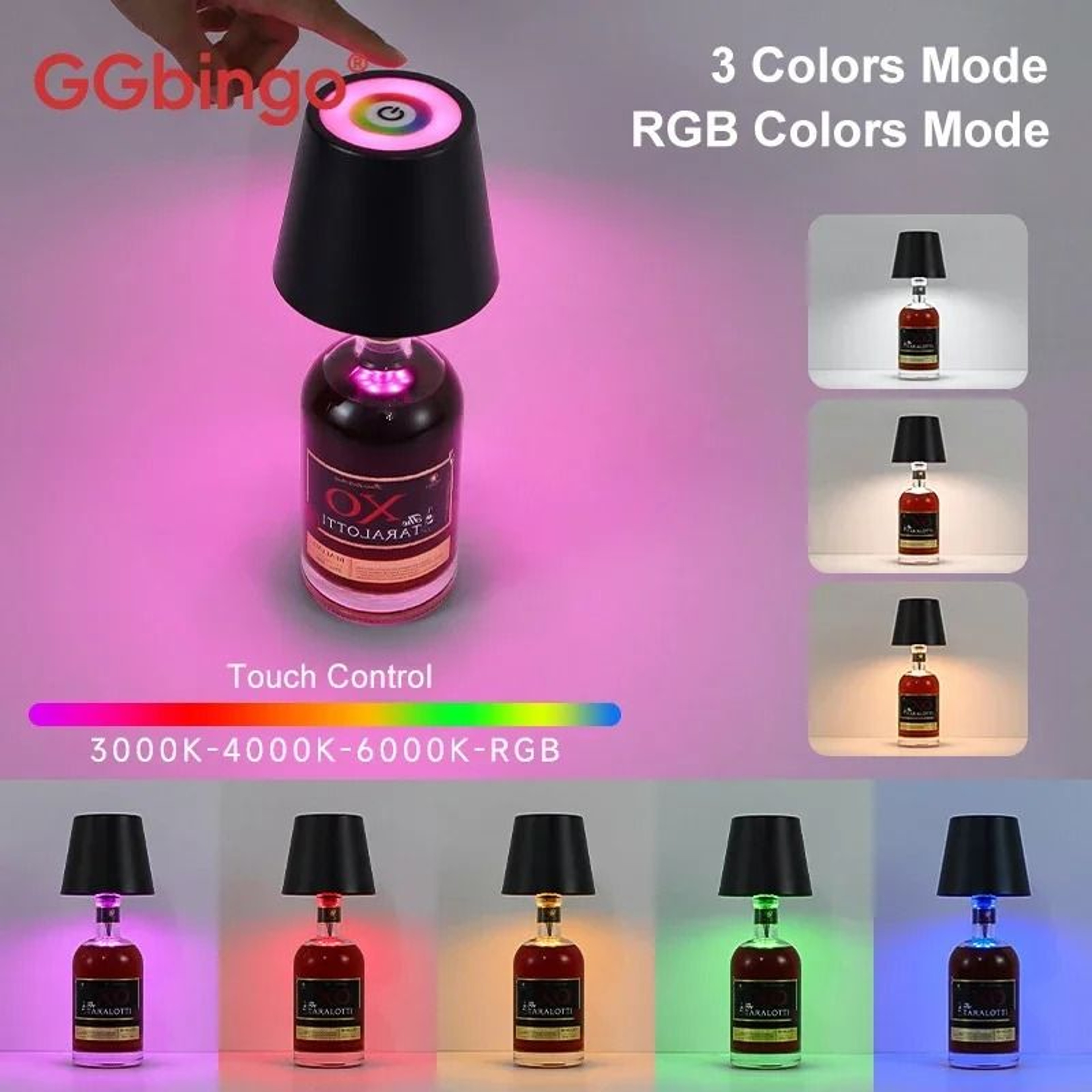 Wireless LED Wine Bottle Topper Table Lamp TouchDimmable Rechargeable Light 0