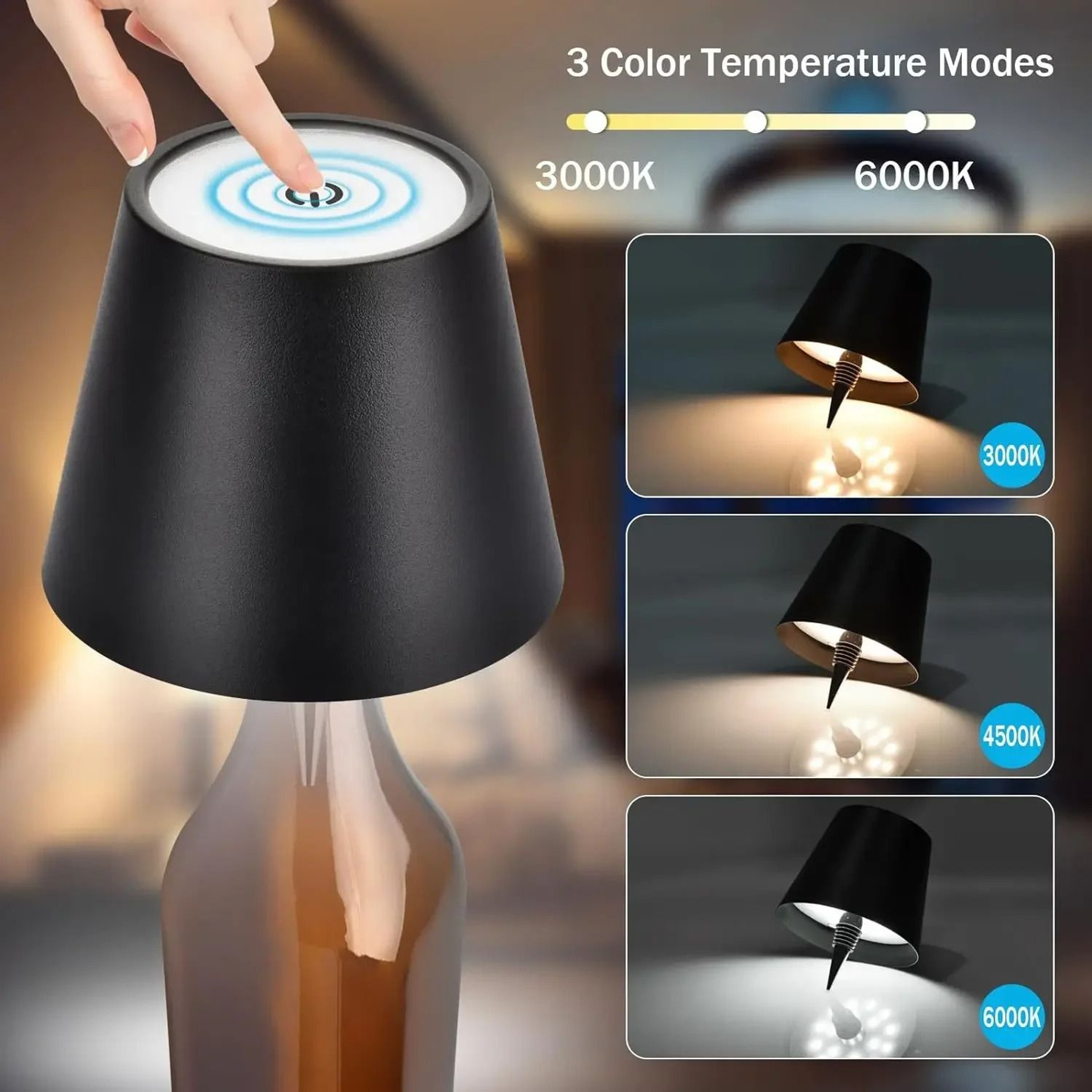 Wireless LED Wine Bottle Topper Table Lamp TouchDimmable Rechargeable Light 4