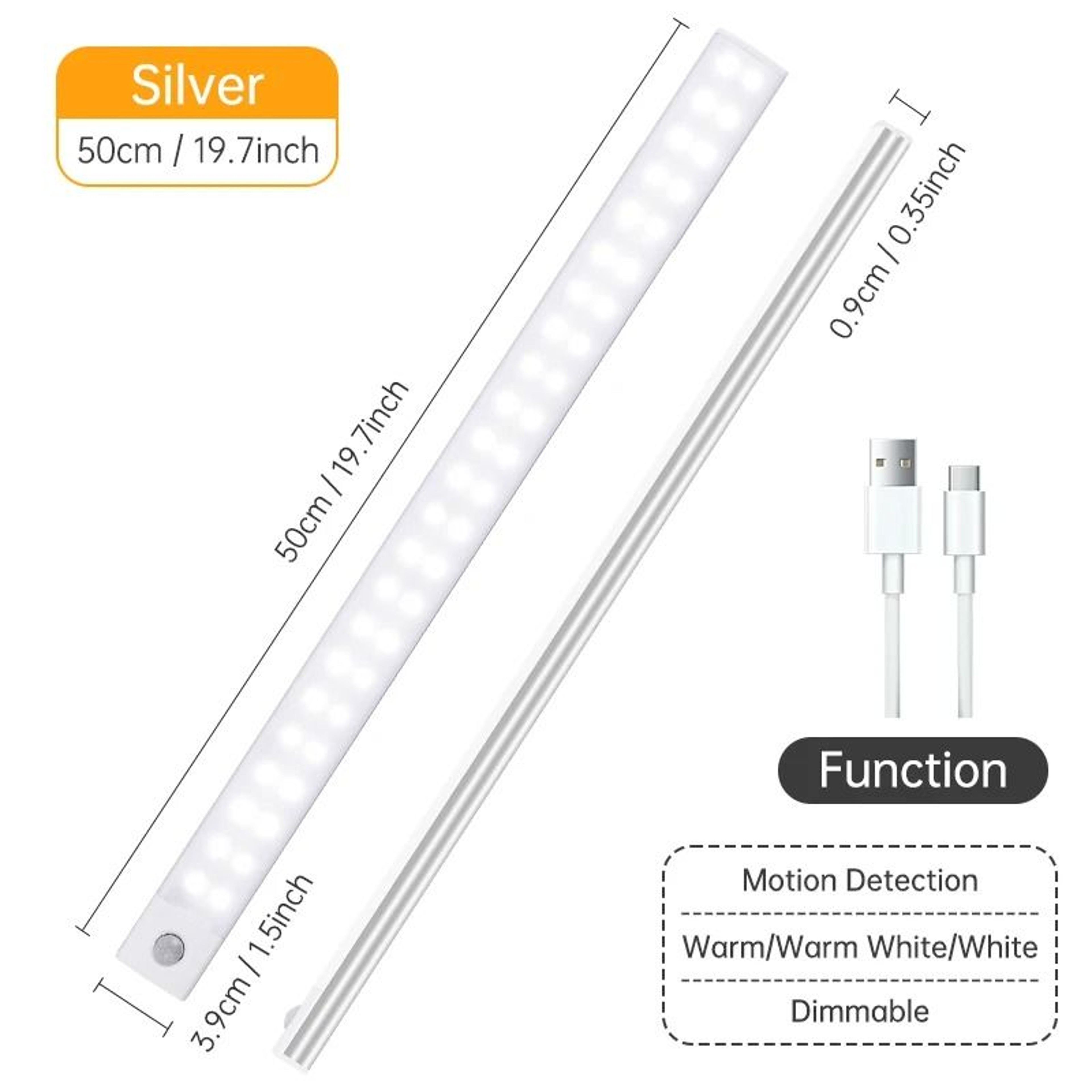 Wireless PIR Motion Sensor LED Night Light Bar USB Rechargeable UnderCabinet Lamp 14