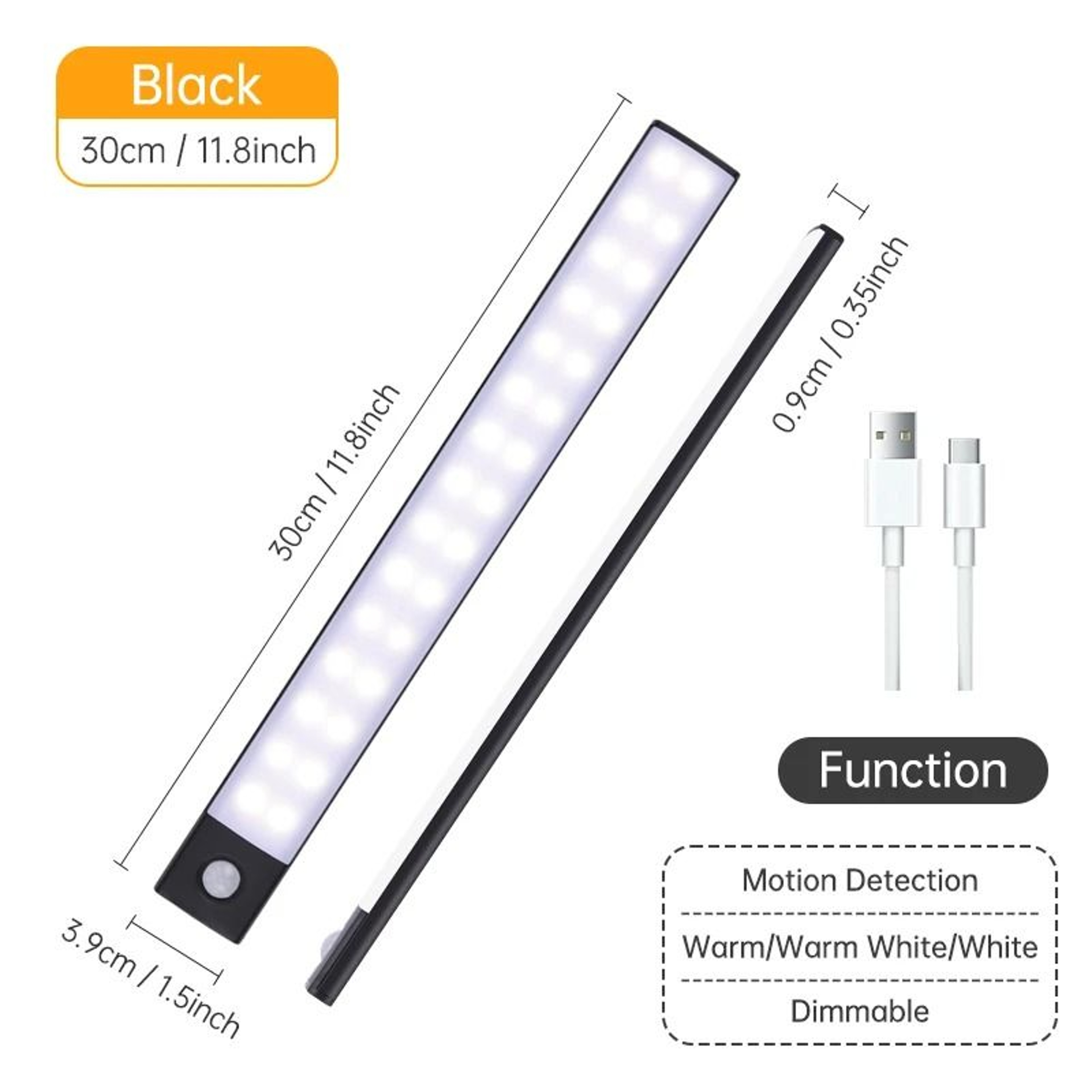 Wireless PIR Motion Sensor LED Night Light Bar USB Rechargeable UnderCabinet Lamp 11