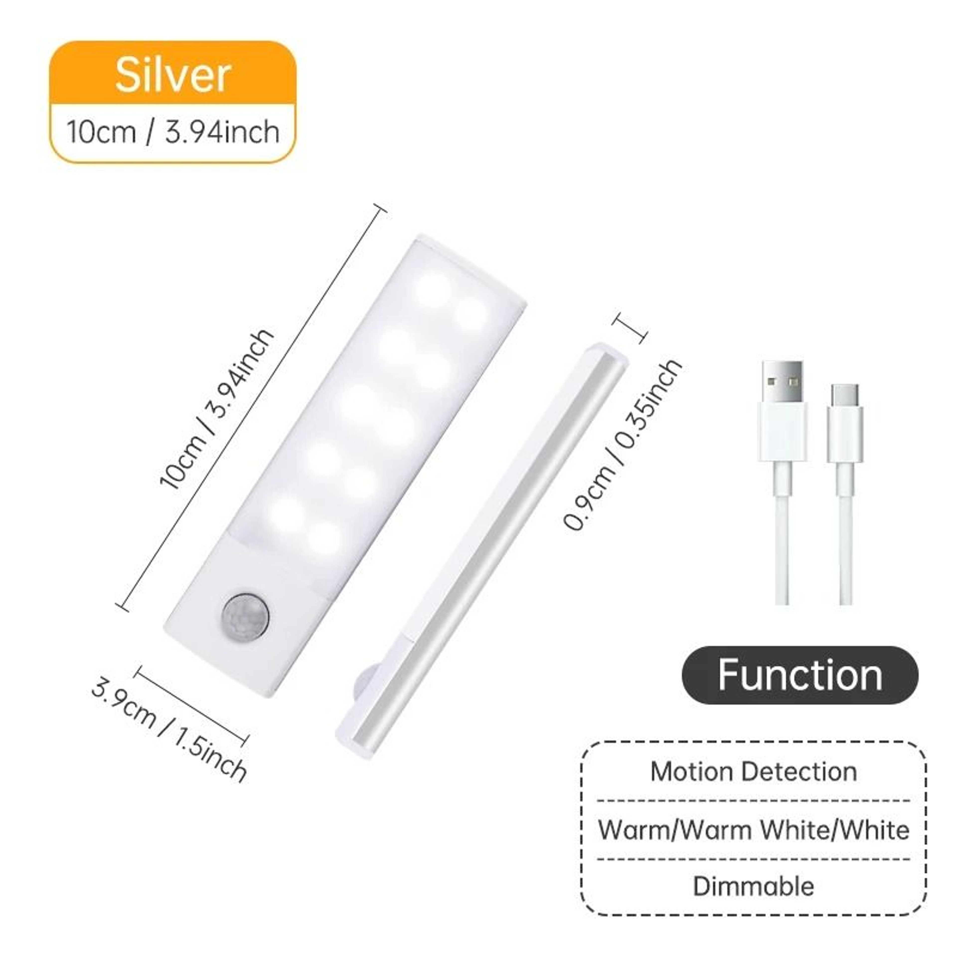 Wireless PIR Motion Sensor LED Night Light Bar USB Rechargeable UnderCabinet Lamp 6