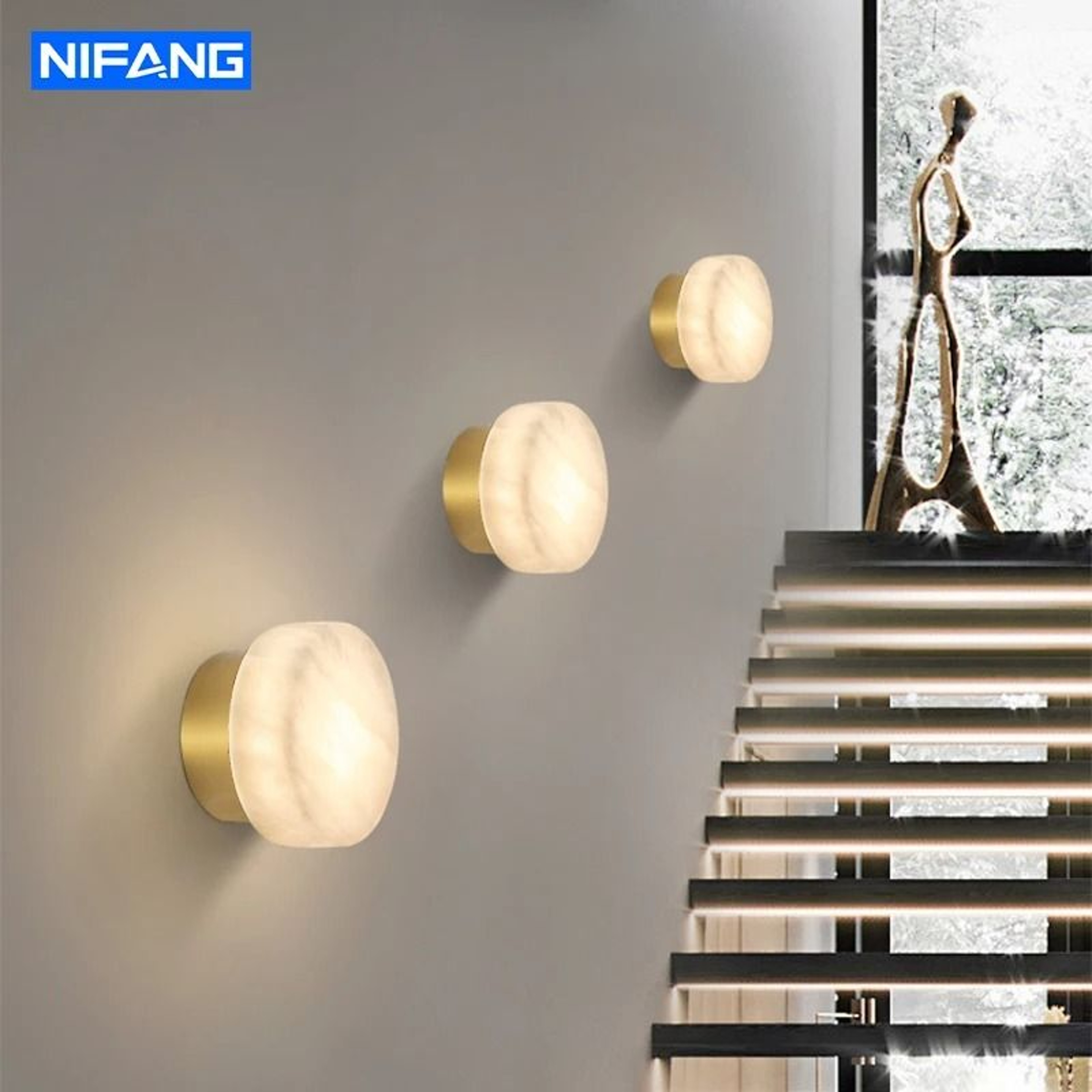 Modern Nordic Natural Spanish Marble Round Wall Sconce Lamp 2