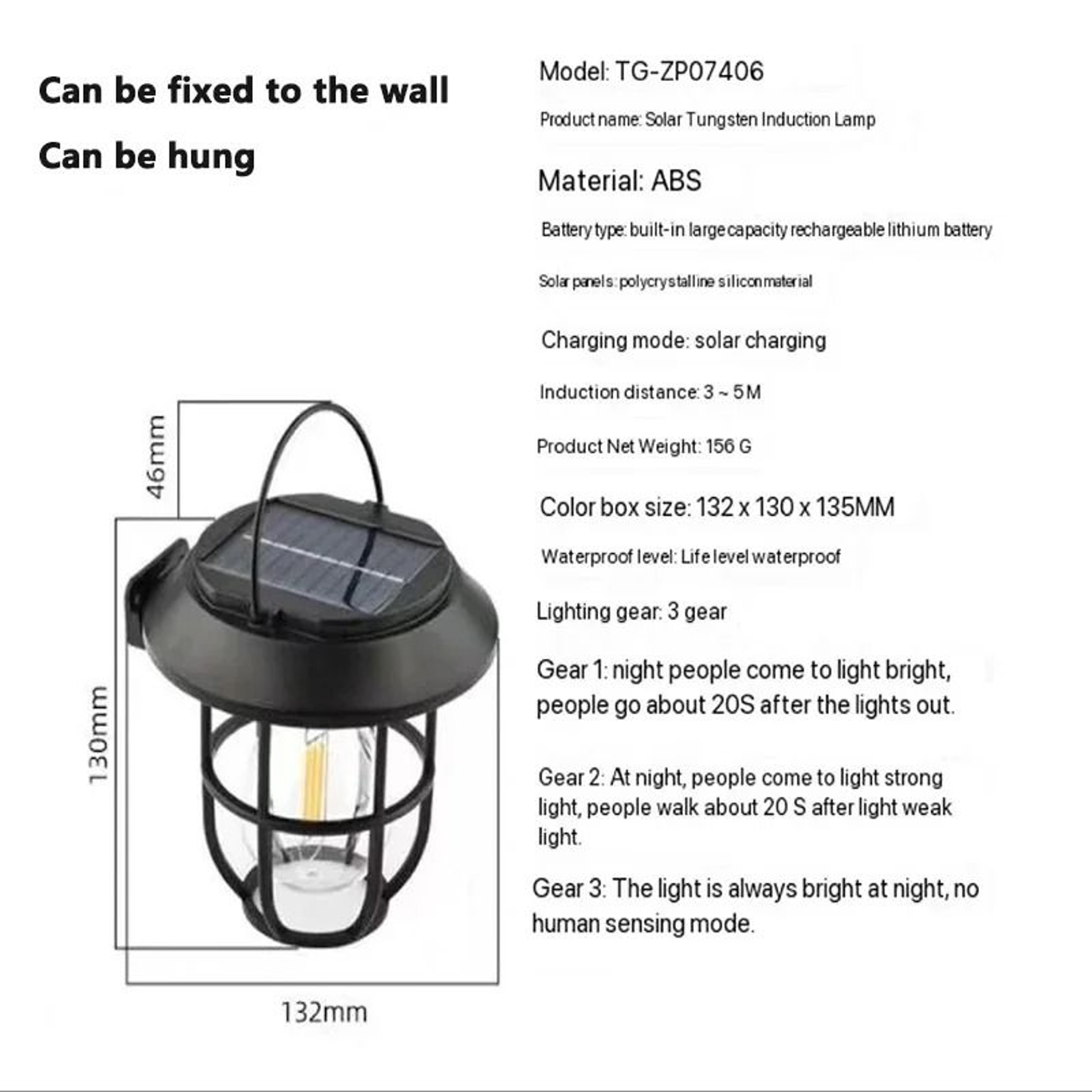 3in1 Outdoor Solar Tungsten Wall Lawn  Floor Lamp LED Motion Sensor Garden Light 6