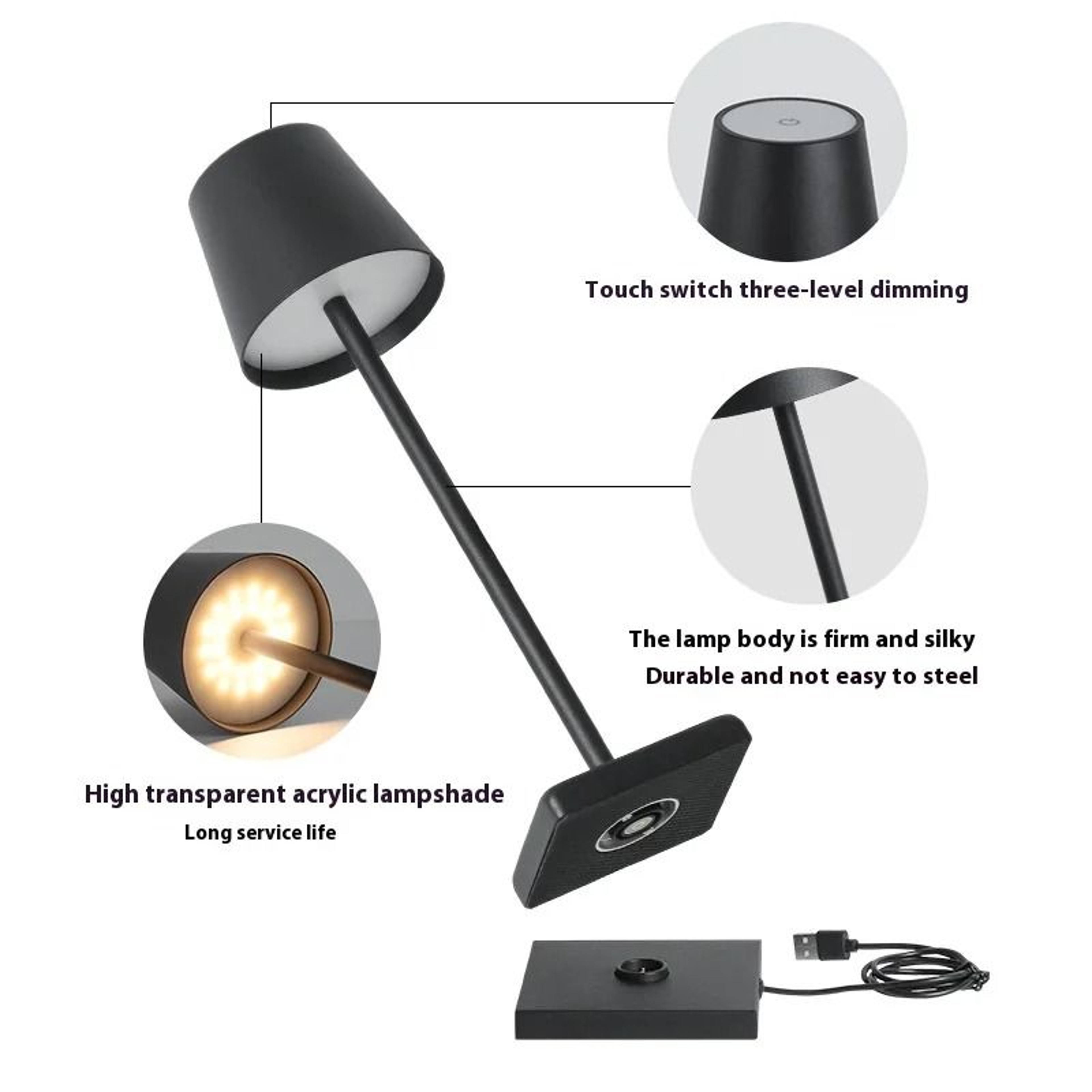 Creative Pina Pro Style Touch LED Rechargeable Table Lamp Decorative Hotel  Bar Desk Light 4
