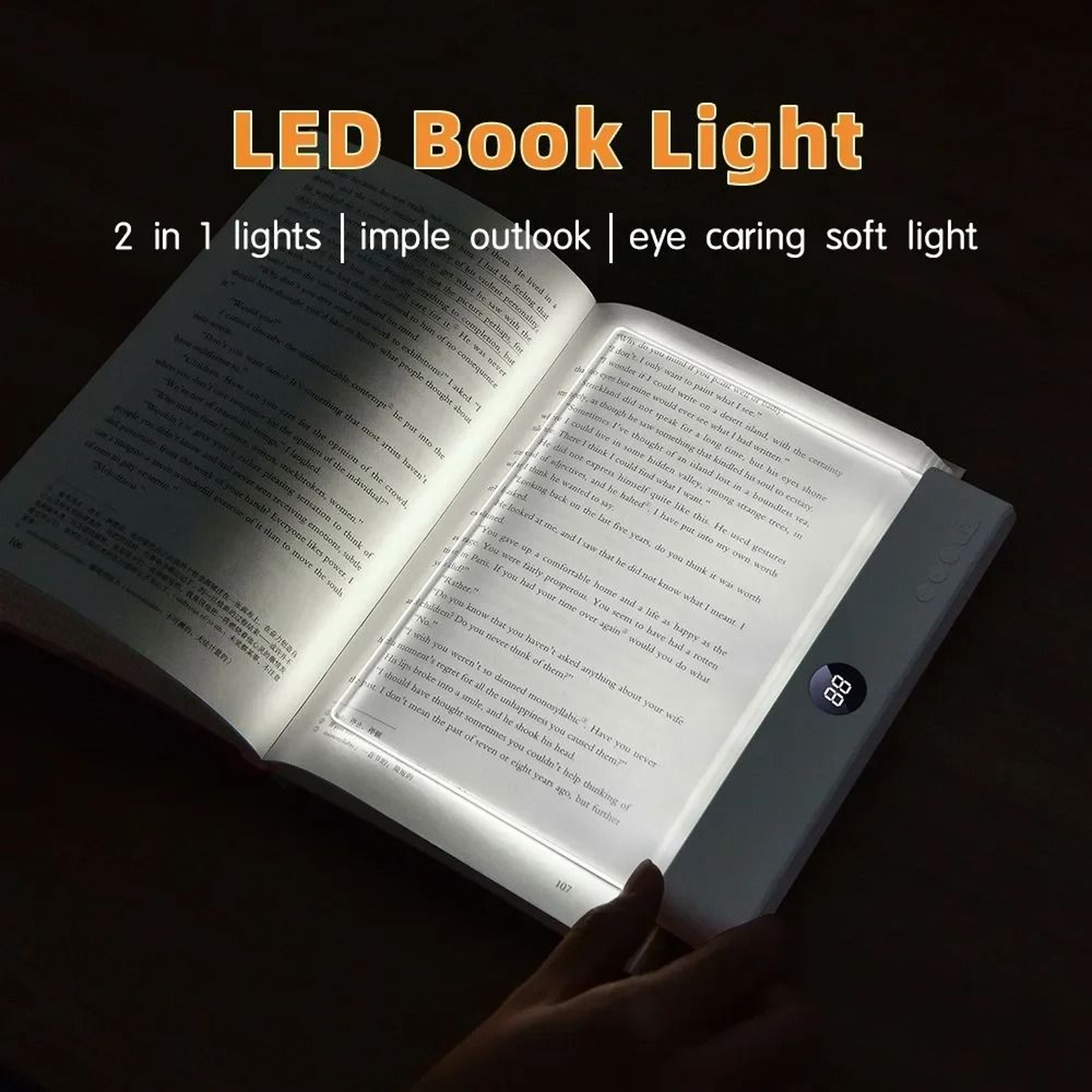 2in1 LED Flat Panel Book Light Rechargeable Night Vision Reading Lamp 3