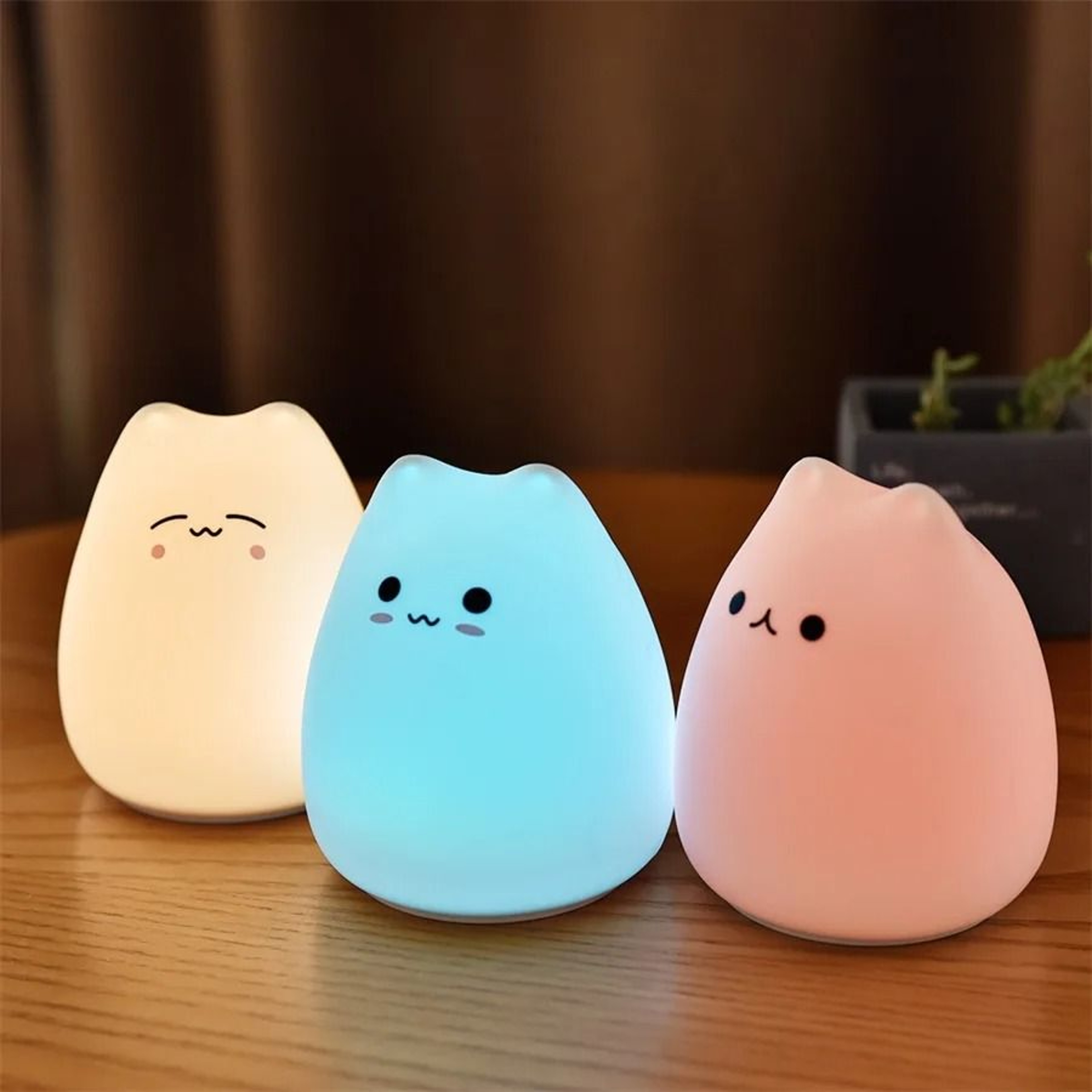 Soft Silicone Cartoon Cat LED Night Light 7Color Touch Sensor Nursery Lamp 3