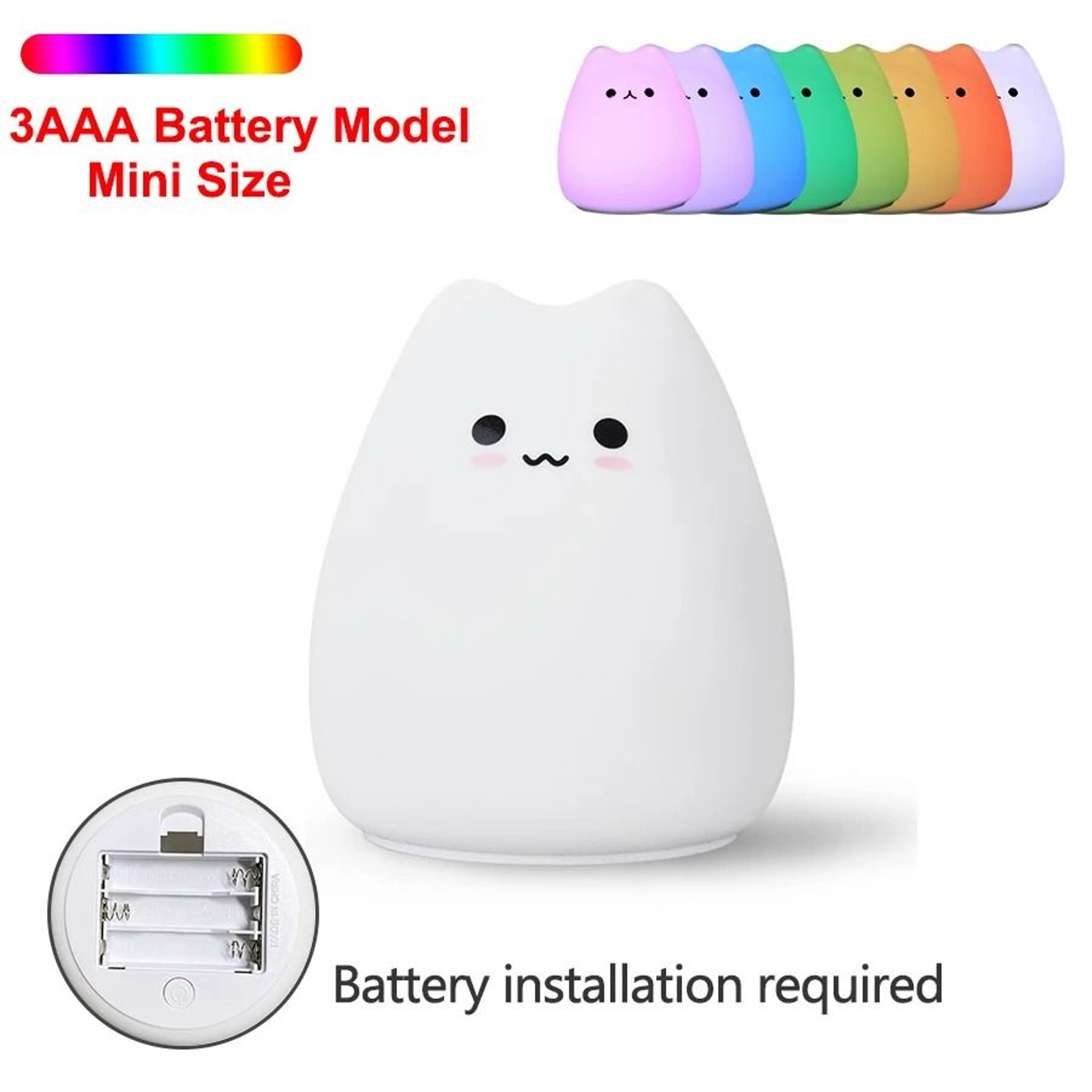 Soft Silicone Cartoon Cat LED Night Light 7Color Touch Sensor Nursery Lamp 6