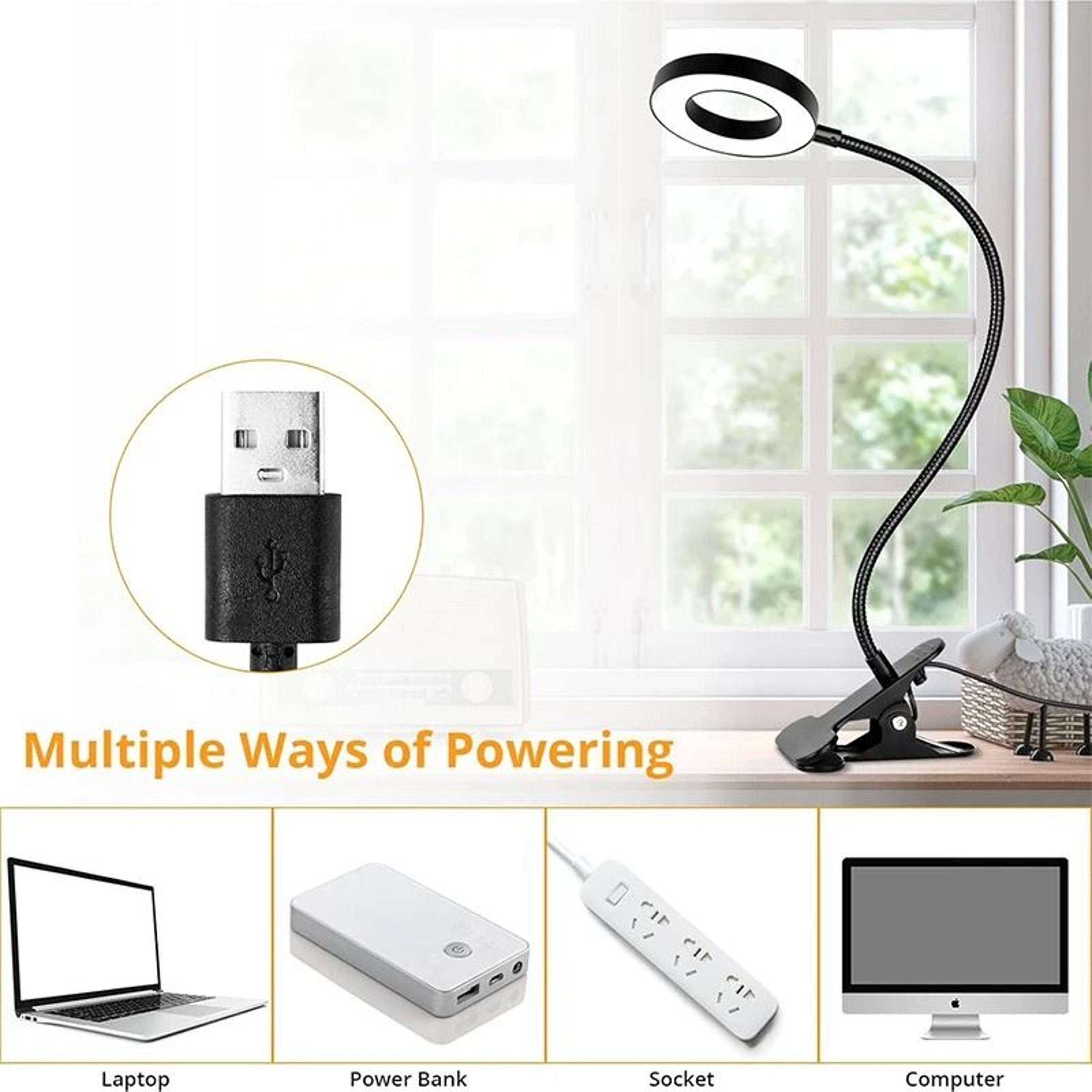 USB Clamp Reading Desk Light 3 Color Modes  10 Dimming Levels With 360 Flexible Gooseneck 4