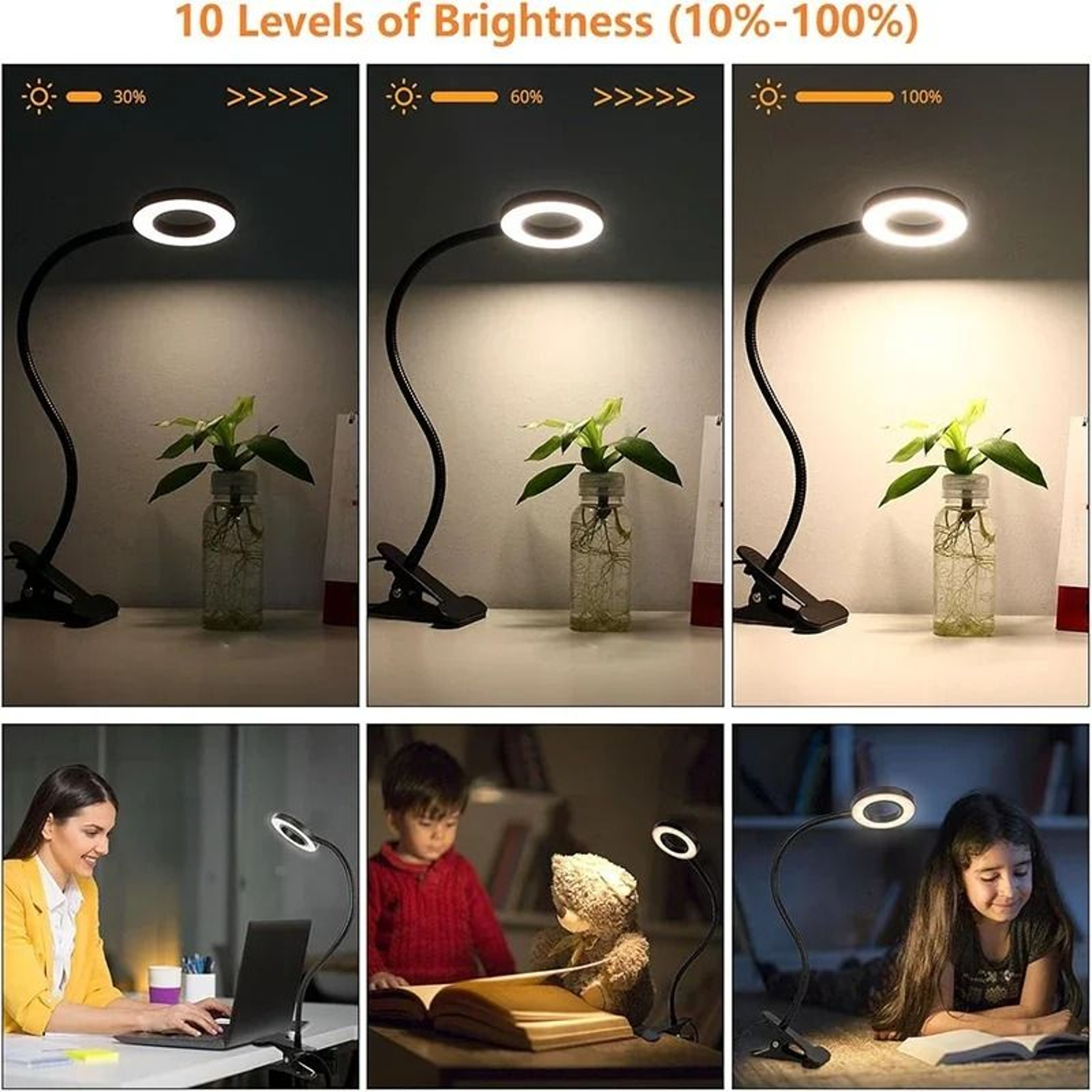 USB Clamp Reading Desk Light 3 Color Modes  10 Dimming Levels With 360 Flexible Gooseneck 2