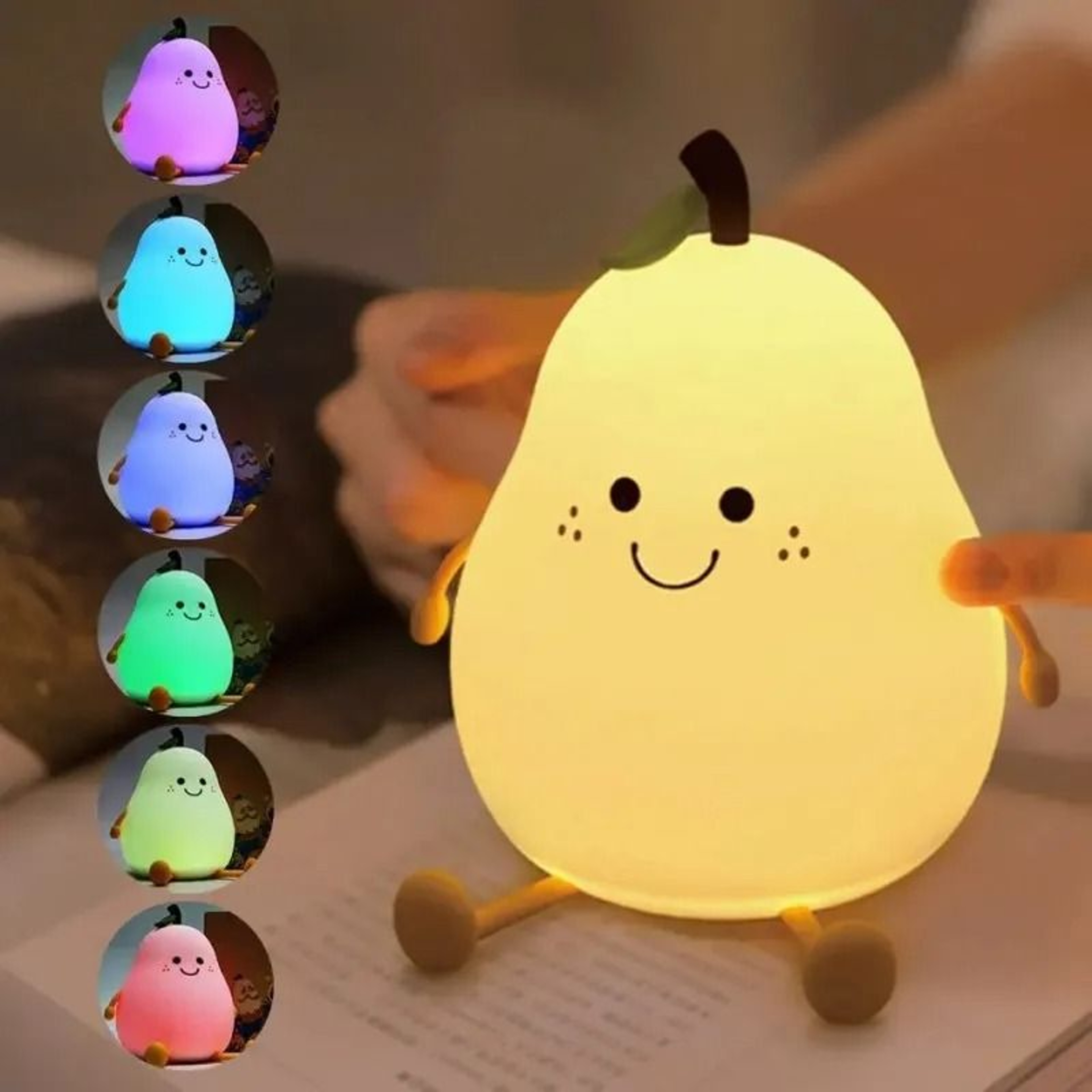 Creative Cute Pear Silicone LED Night Light USB Rechargeable Touch Dimming Table Lamp 6