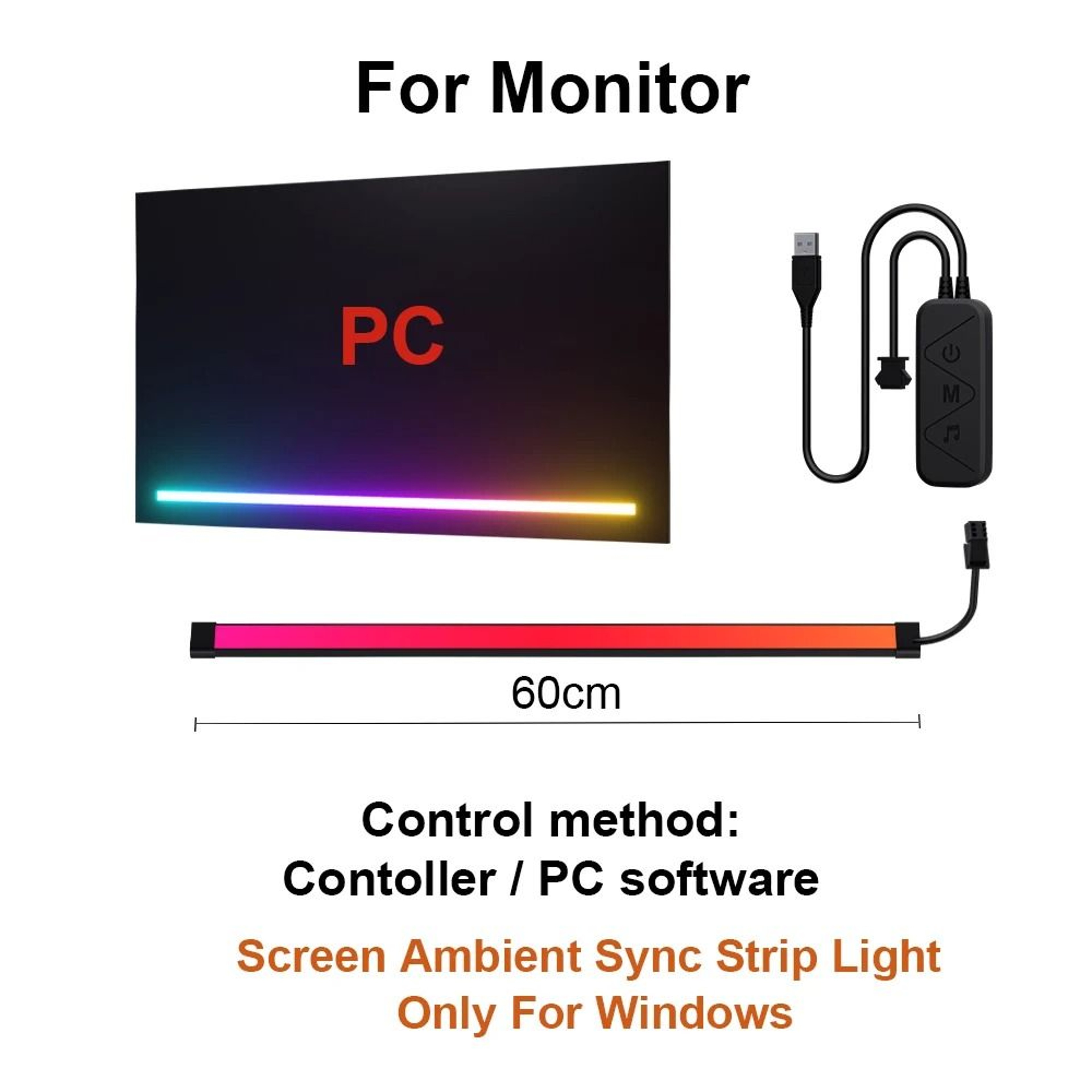 Smart Ambient TV  PC Display Sync LED Strip Light RGB Screen Color Sync Backlight For Gaming  Decor 6