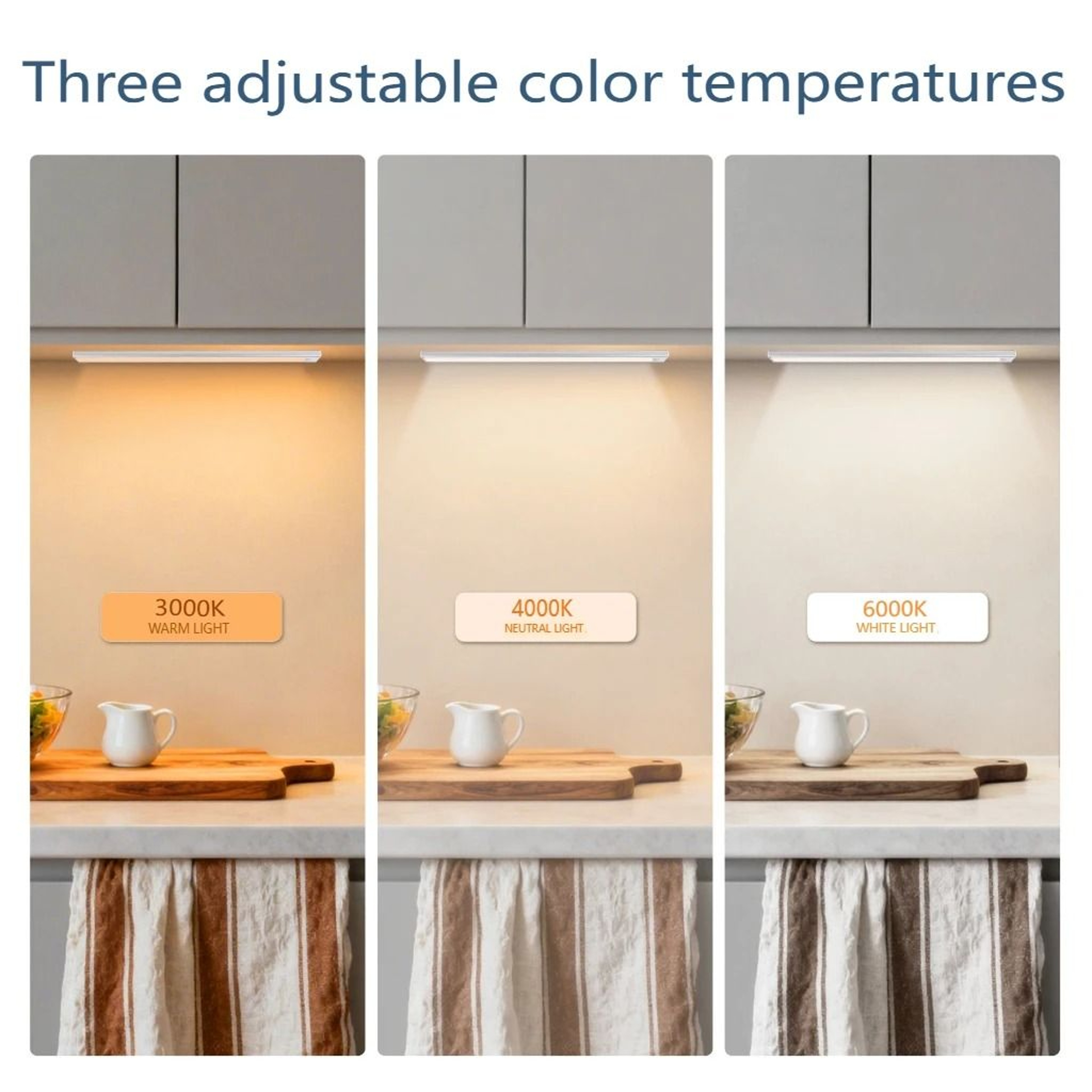Wireless Motion Sensor Under Cabinet LED Light 3 Colors Dimmable  USB Rechargeable Magnetic Bar 1