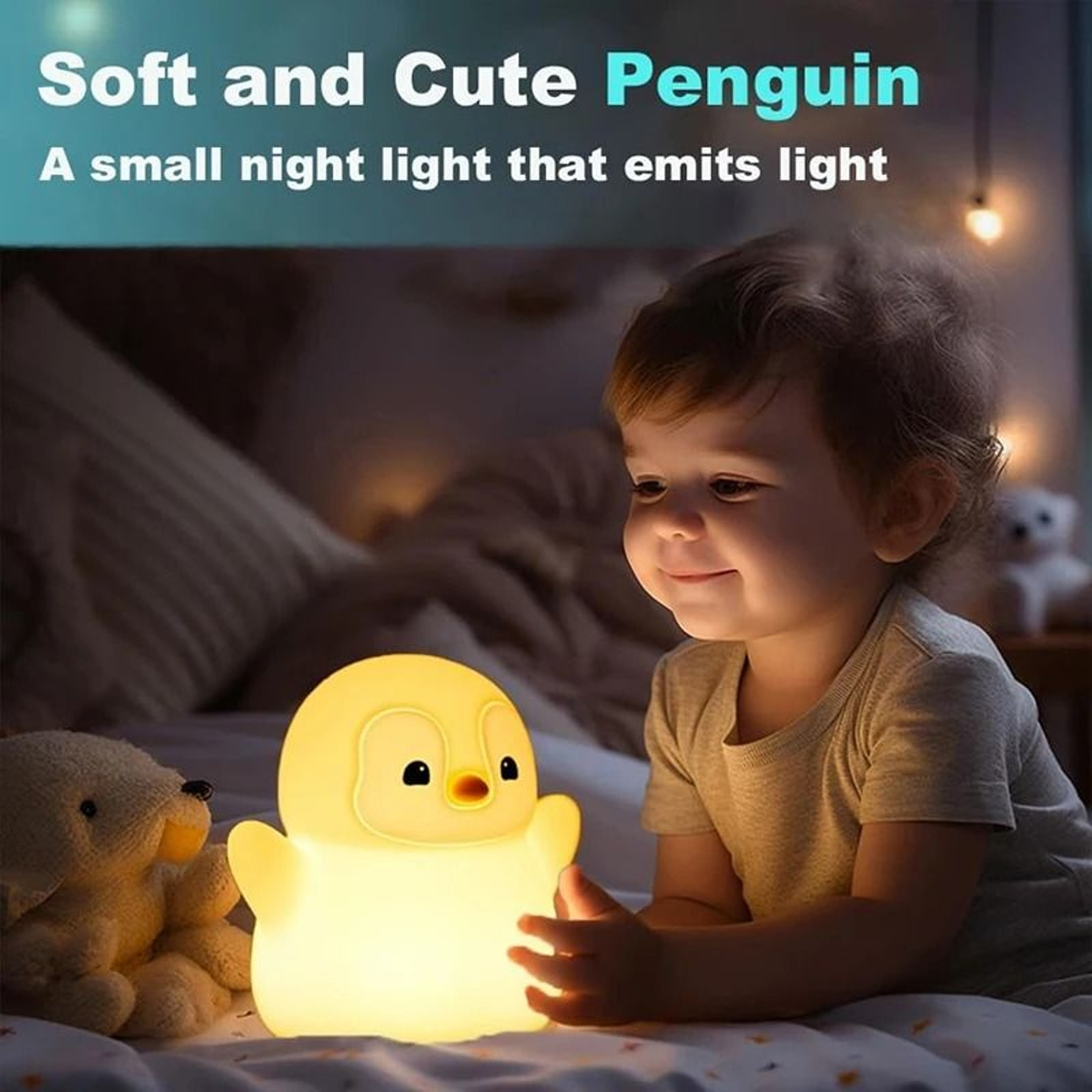 Cute Penguin Squishy Silicone Night Light USB Rechargeable Nursery Lamp With Dimming  Timer 5