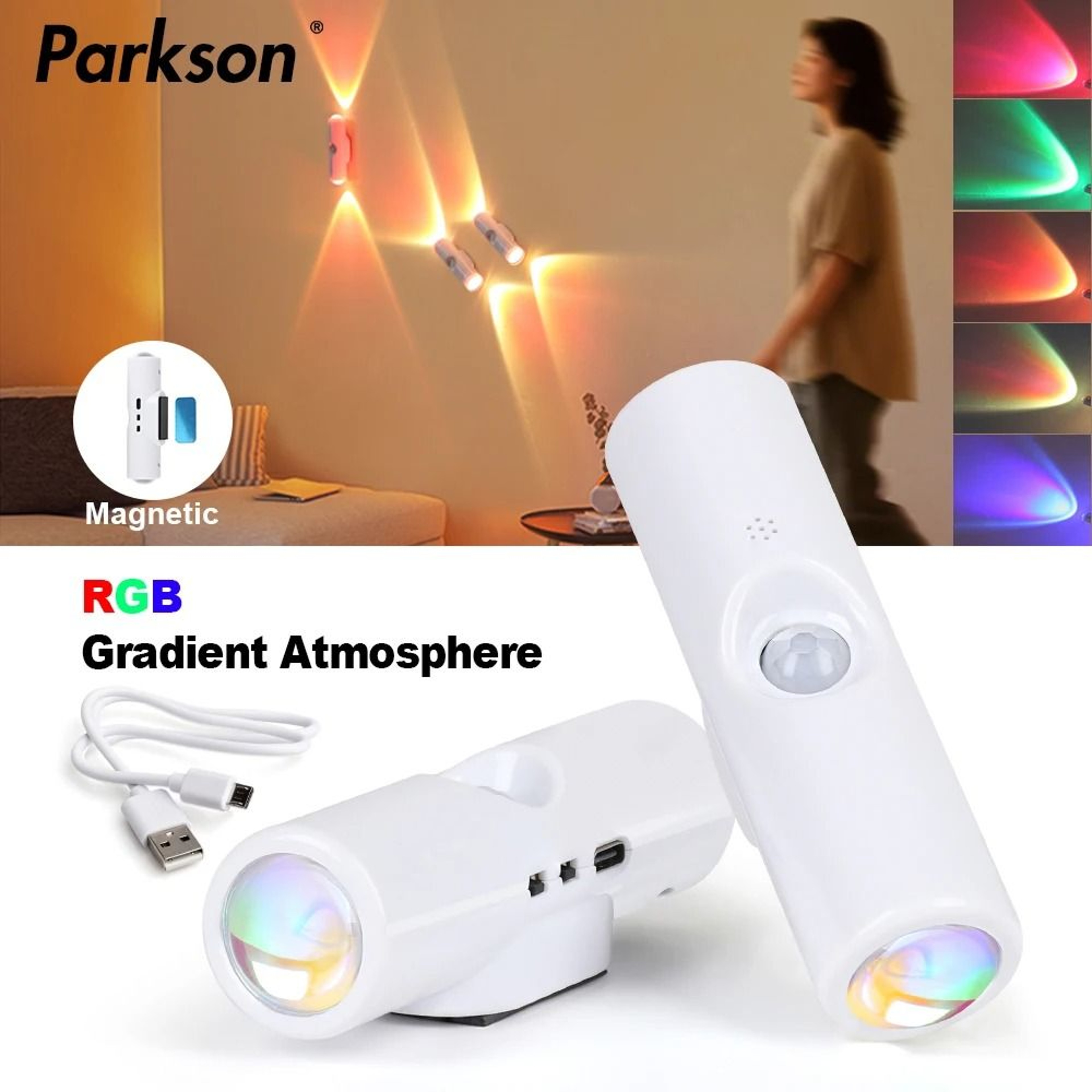 RGB Motion Sensor LED Wall Light USB Rechargeable Magnetic Cabinet  Wardrobe Lamp 0