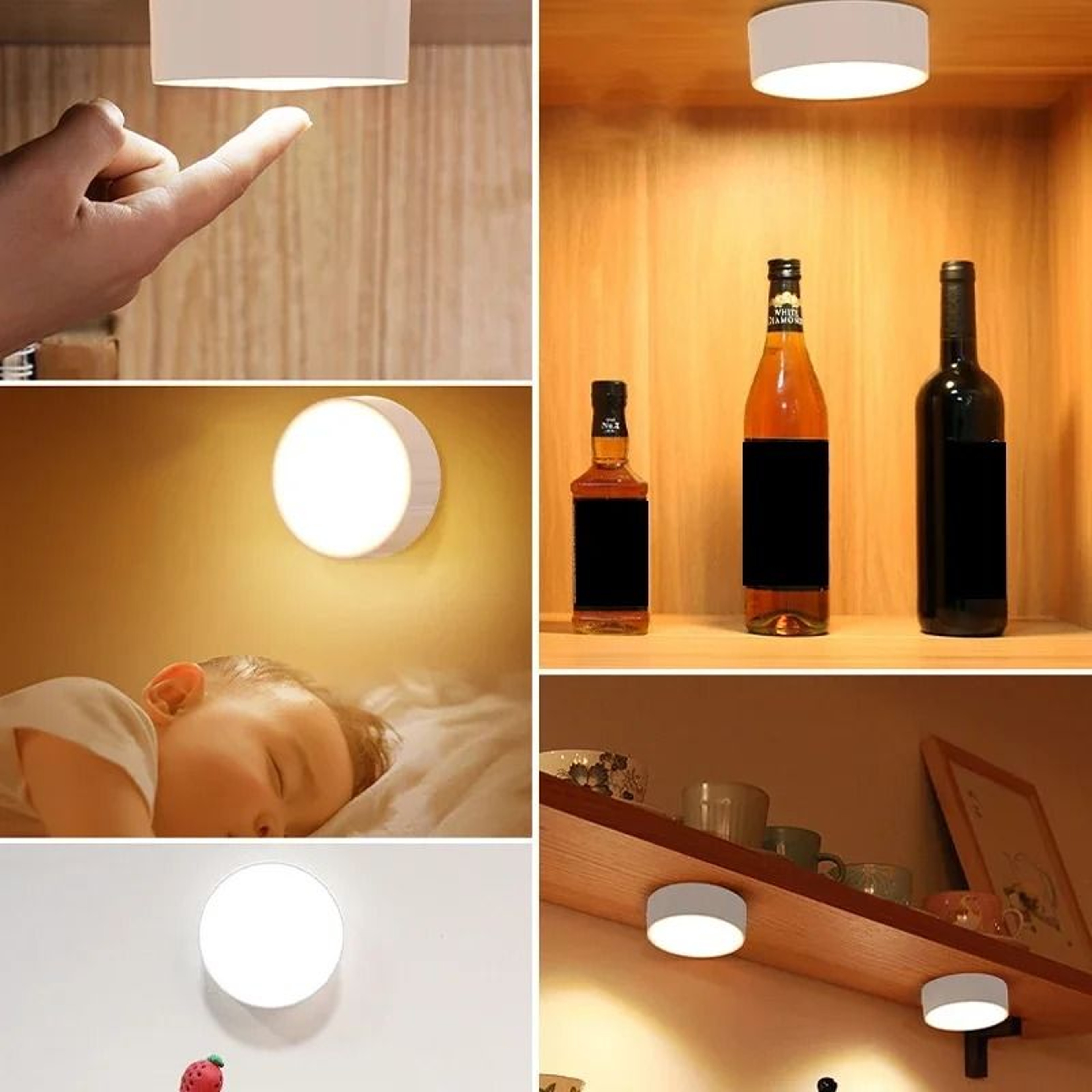 Smart Remote Control Dimmable LED Cabinet Light Battery Powered Wireless Puck Night Lamp 5