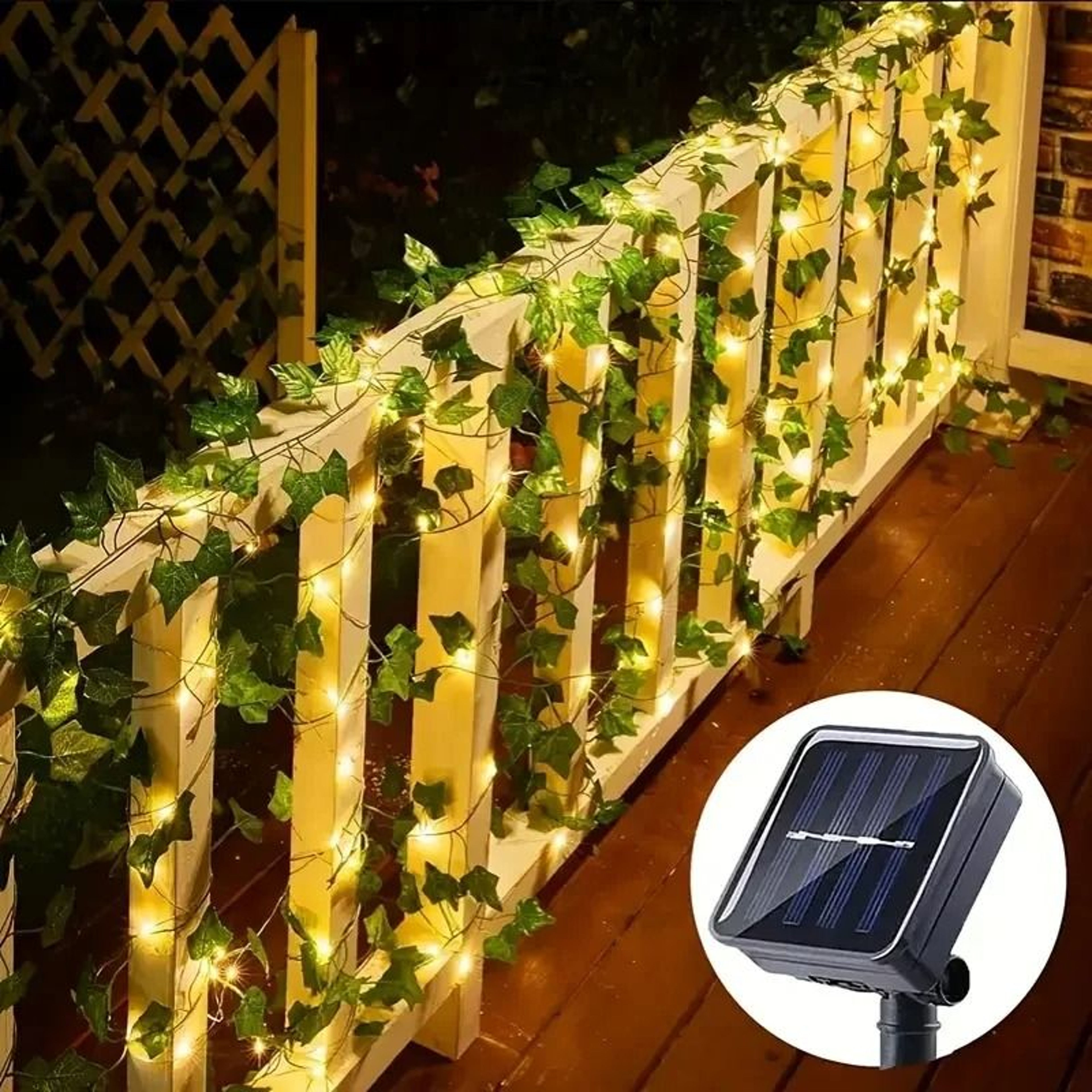Solar Powered Artificial Ivy Leaf String Lights Waterproof Outdoor Garden Garland Fairy Lights 7
