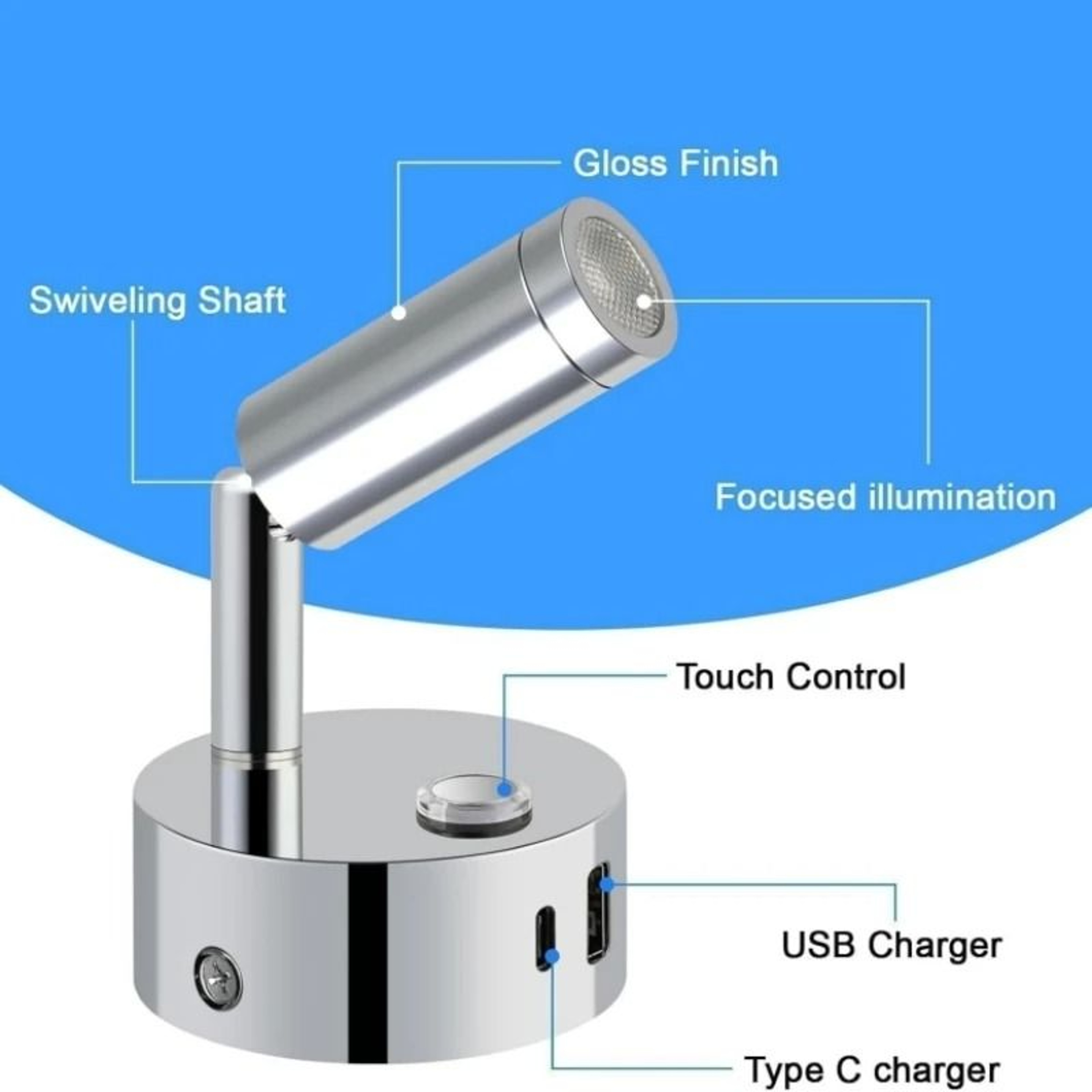 Tokili 12V24V RV  Marine LED Reading Light Touch Dimmable Spotlight With Dual USBAC Charger 1