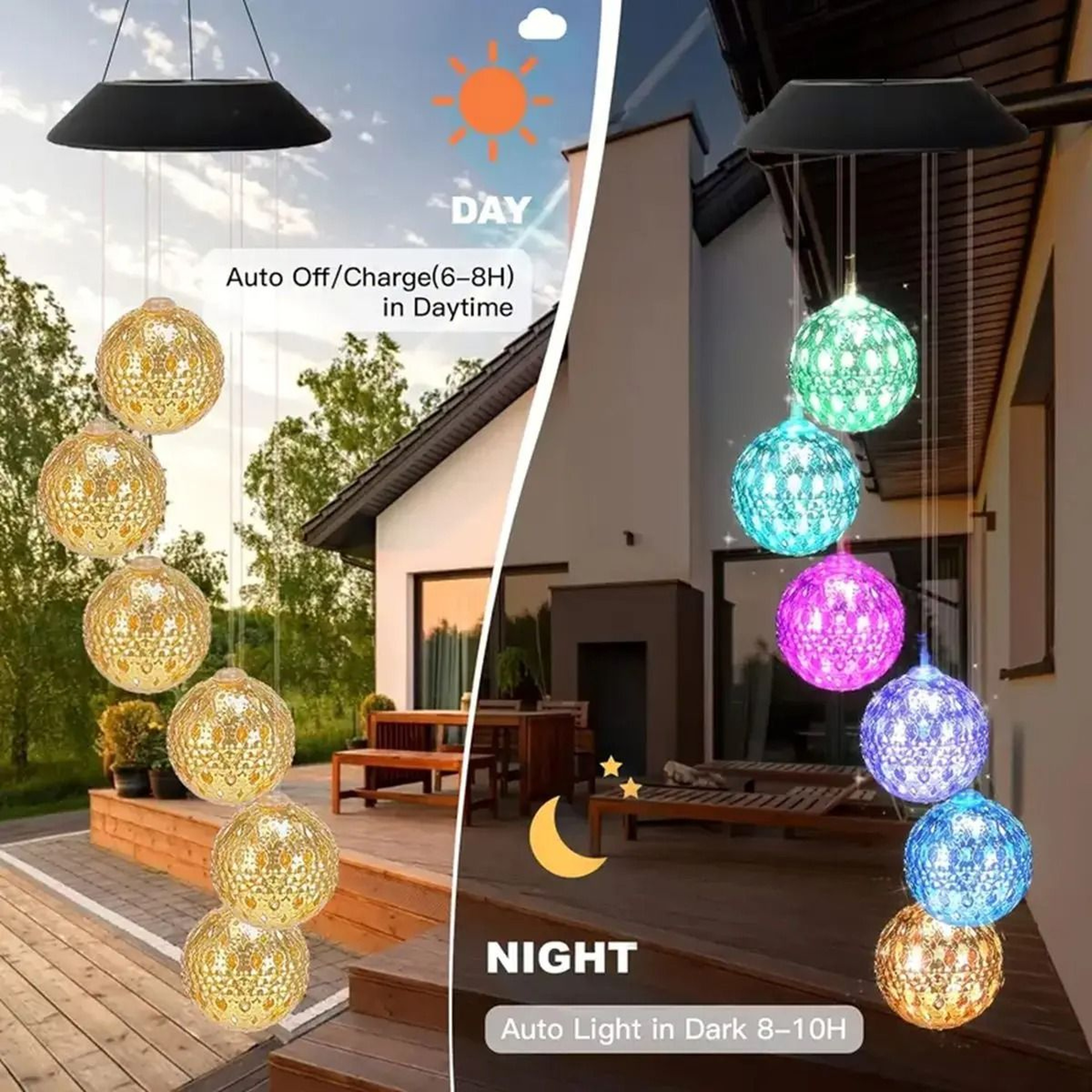 Solar Moroccan Ball Wind Chime Lamp ColorChanging Hanging Patio  Garden Decoration 2
