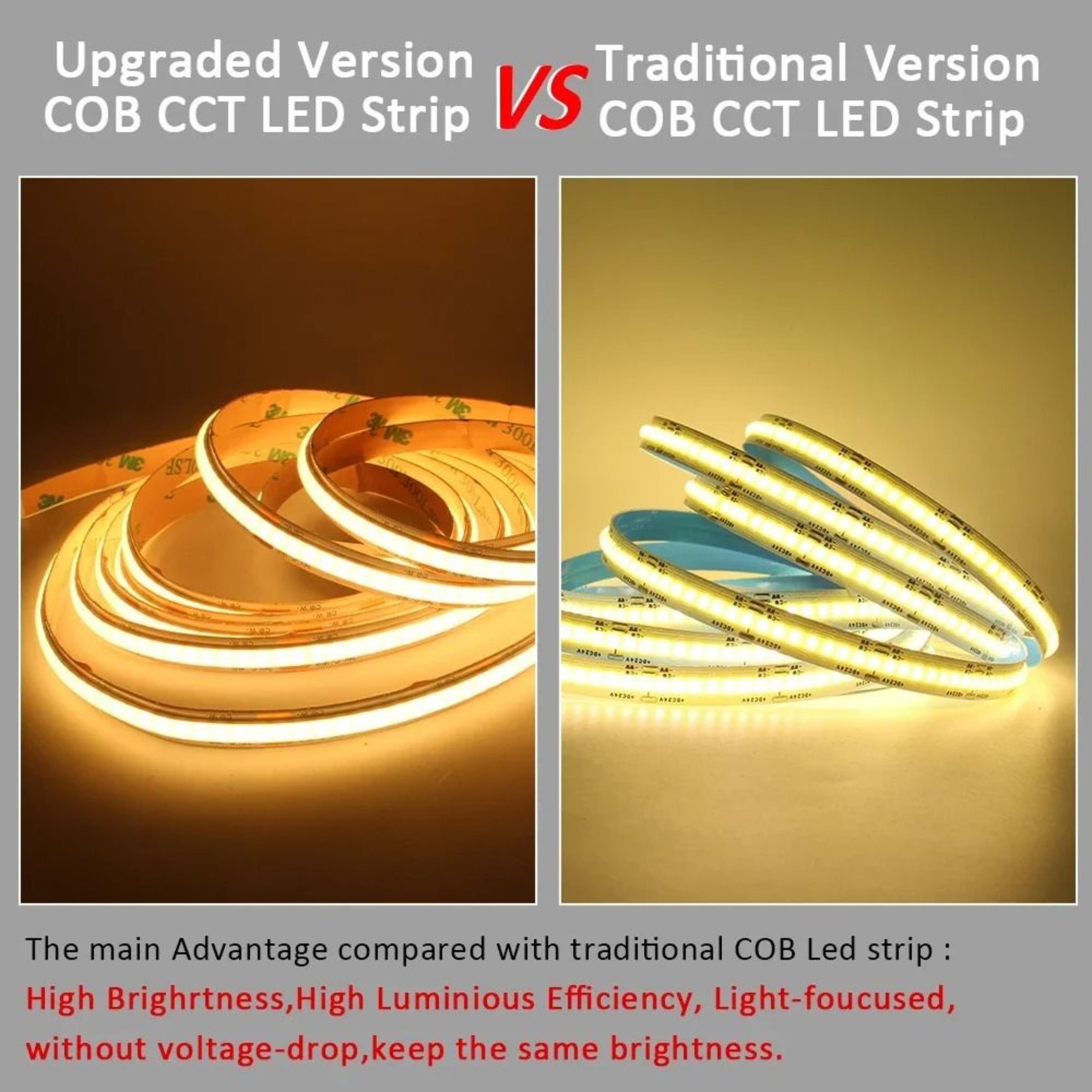24V CCT Dimmable COB LED Strip Light Kit Dual White WWCW Flexible Ribbon With 17Key RF Remote 2
