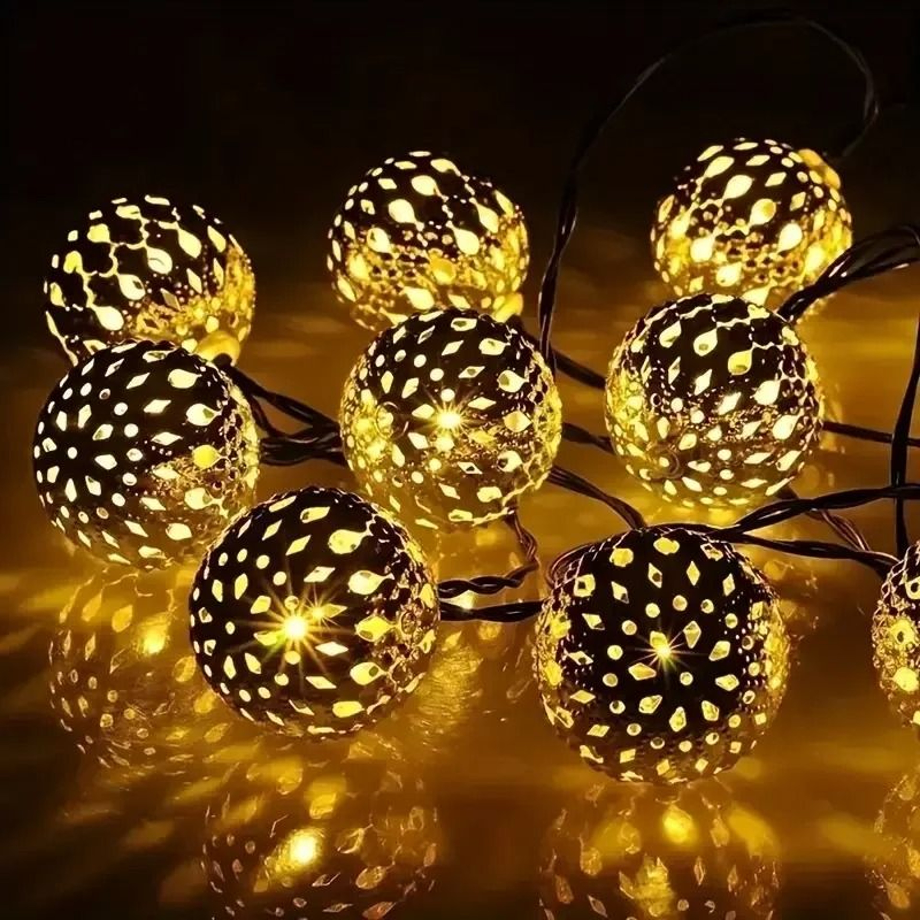 Outdoor Solar Moroccan Globe String Lights 503020 LED Waterproof Filigree Ball Lights With 8 Lighti 1
