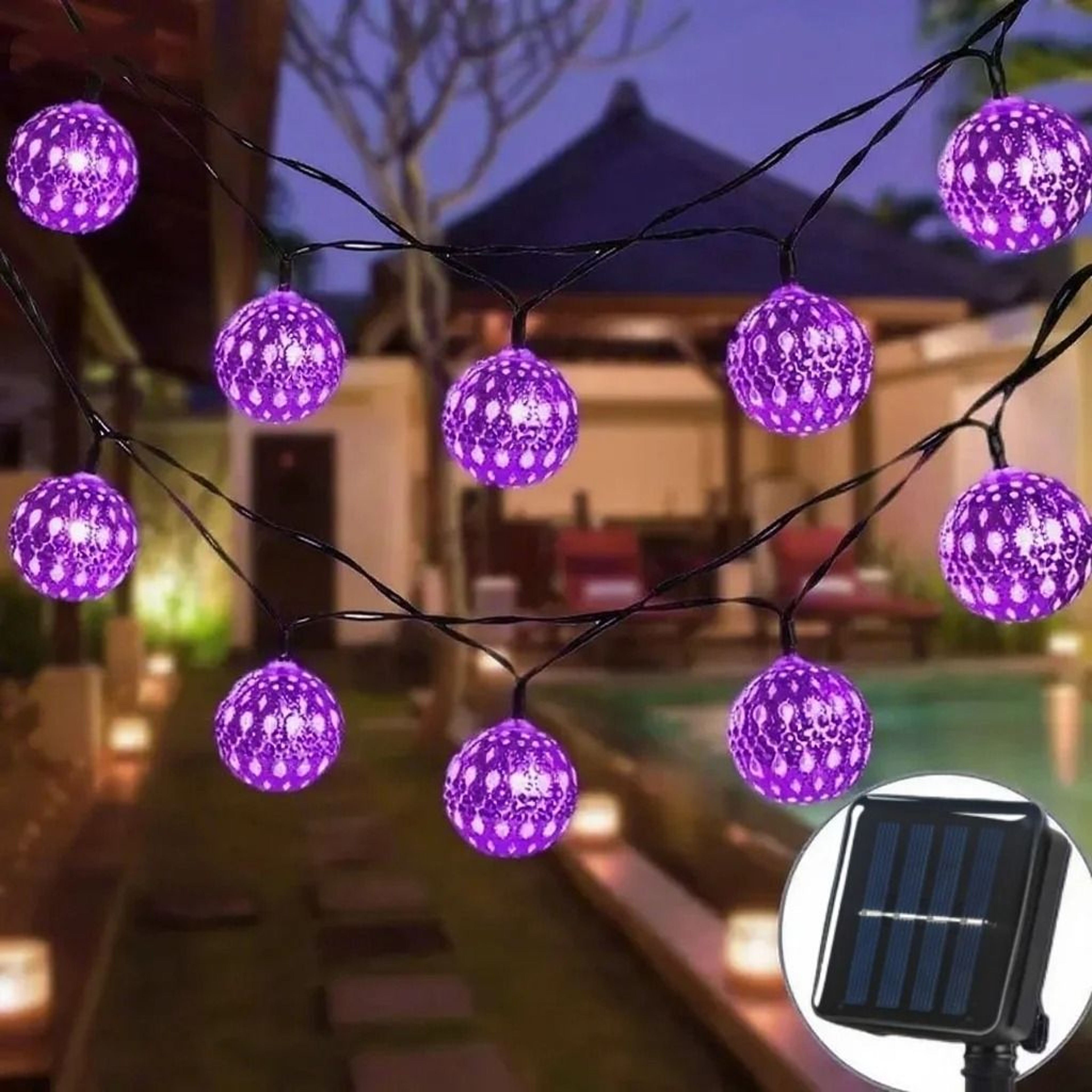 Outdoor Solar Moroccan Globe String Lights 503020 LED Waterproof Filigree Ball Lights With 8 Lighti 7