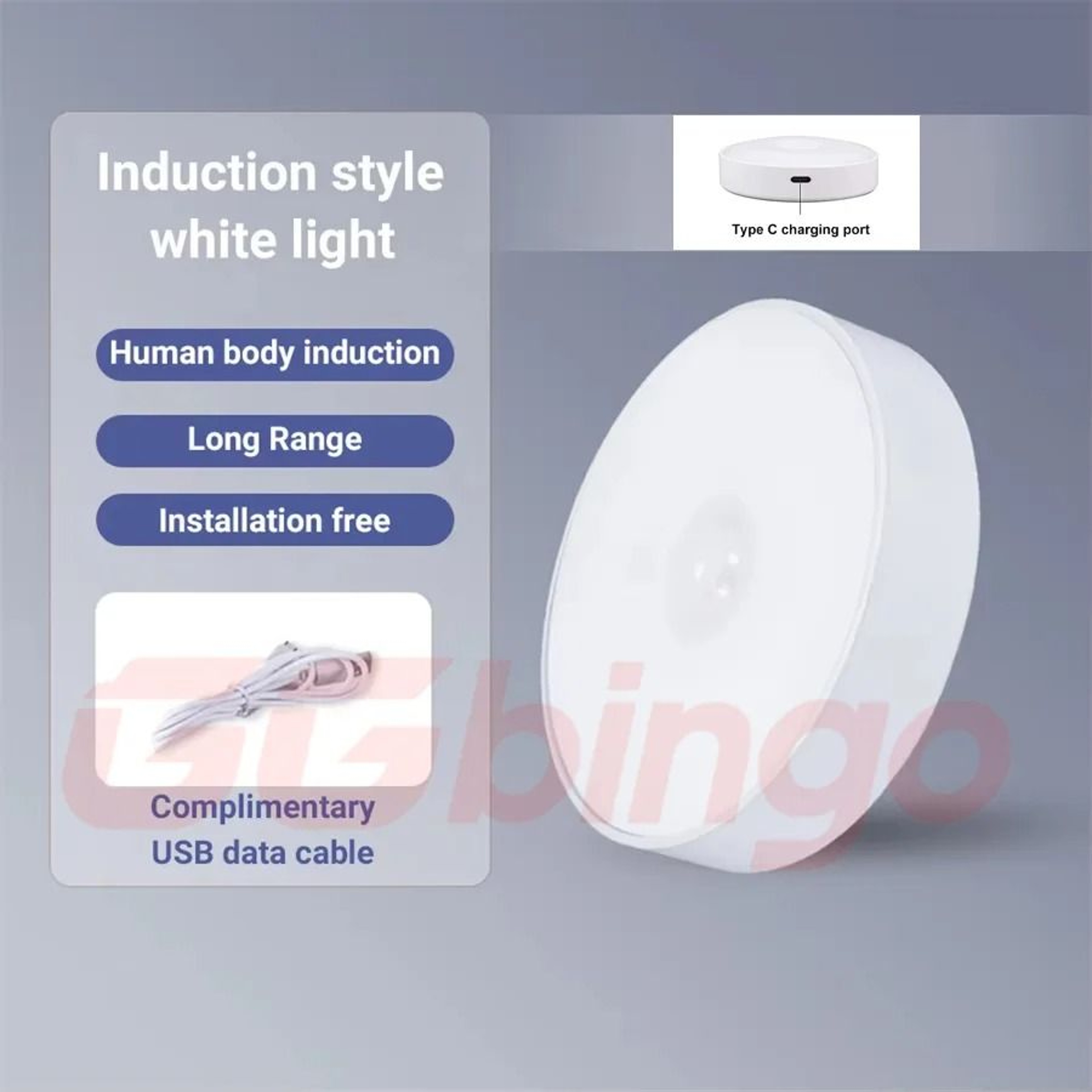 GGbingo TypeC Rechargeable Motion Sensor LED Night Light Wireless Closet  Hallway Lamp 7