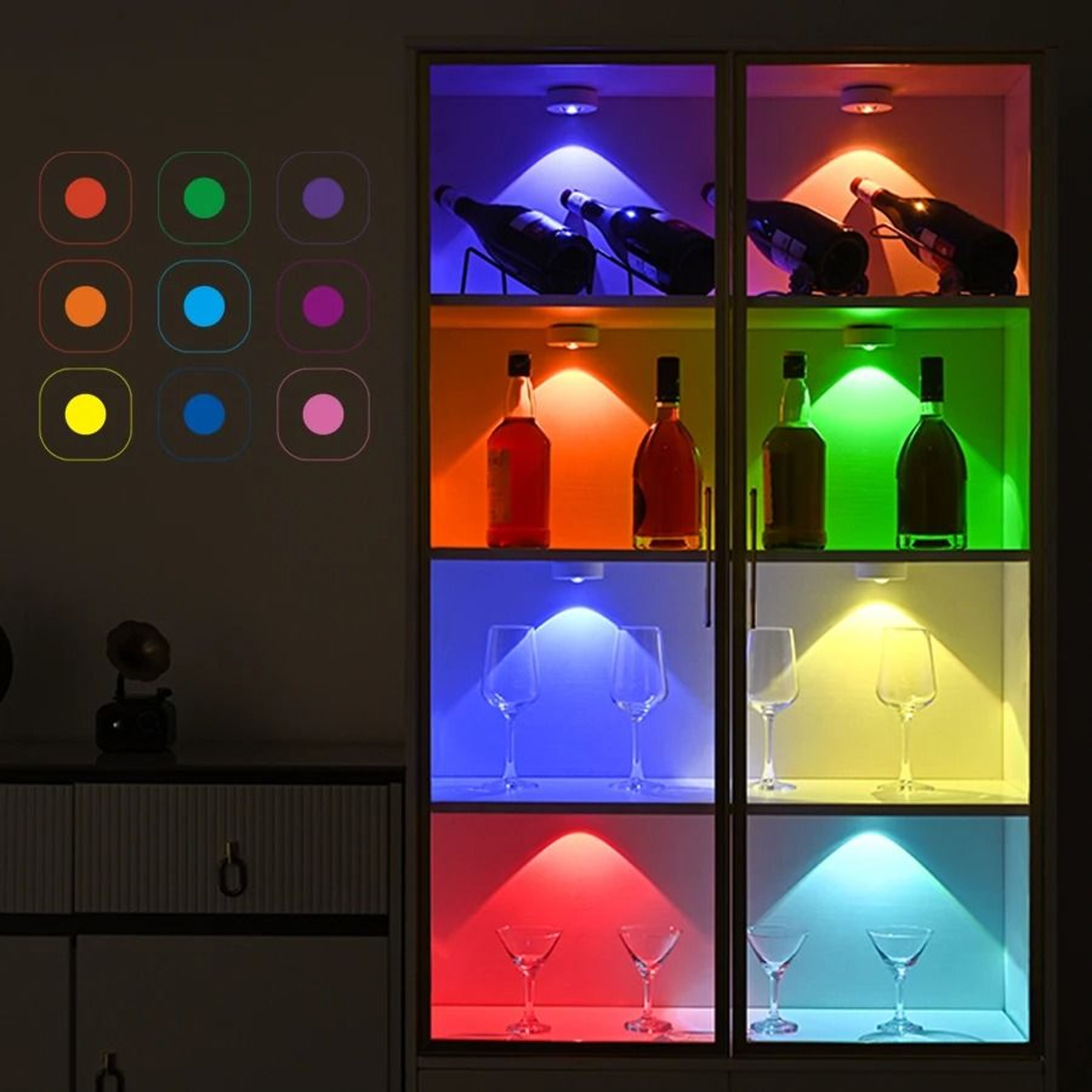 RGB LED Magnetic Rechargeable Cabinet Spotlight Remote Control Dimmable Display Case  Wardrobe Lamp 2