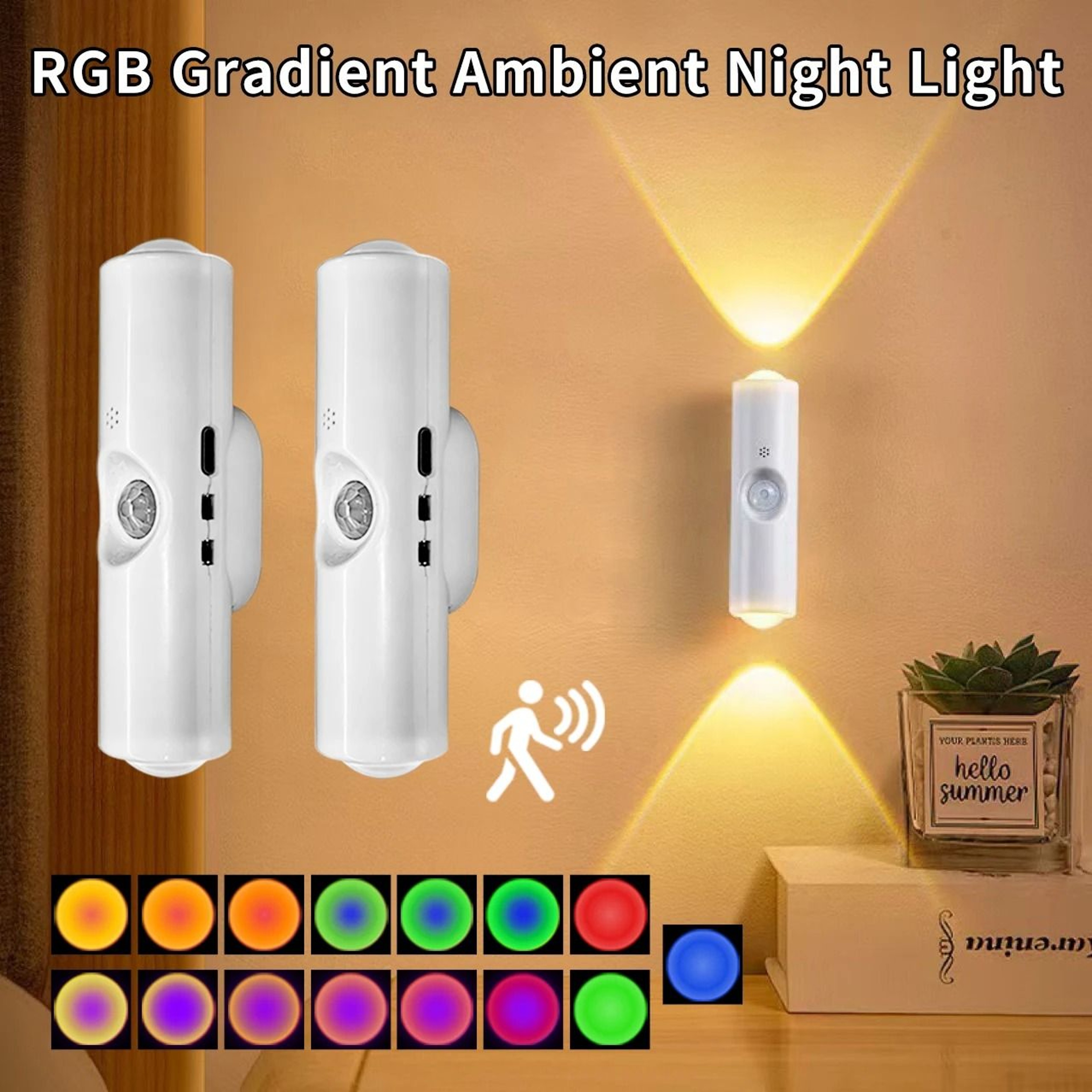 RGB Gradient Motion Sensor Sunset Lamp Magnetic Rechargeable Wall Spotlight  Night Light 0