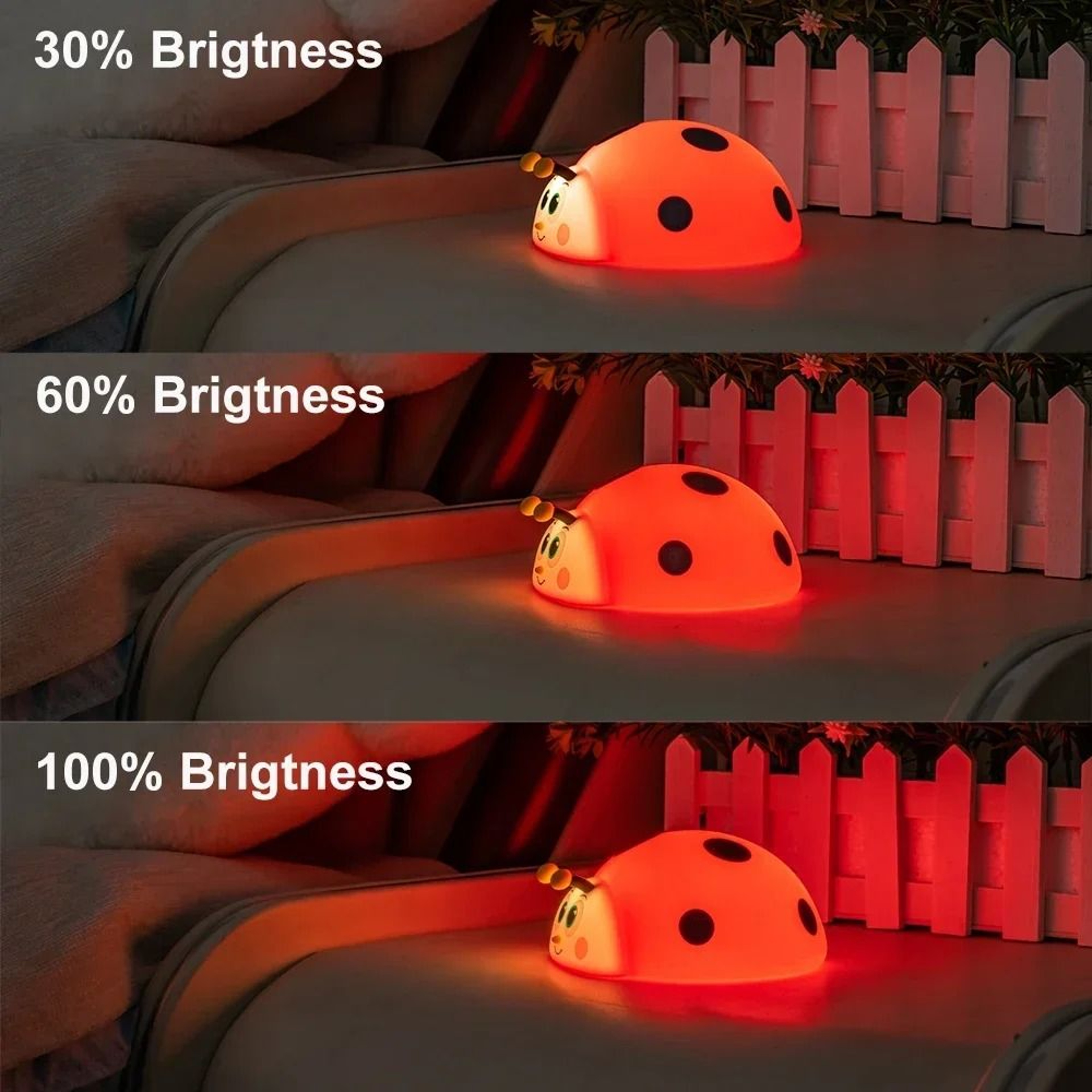GGbingo Cute Ladybug RGB Silicone Night Light Touch Sensor  Timer USB Rechargeable Lamp 5
