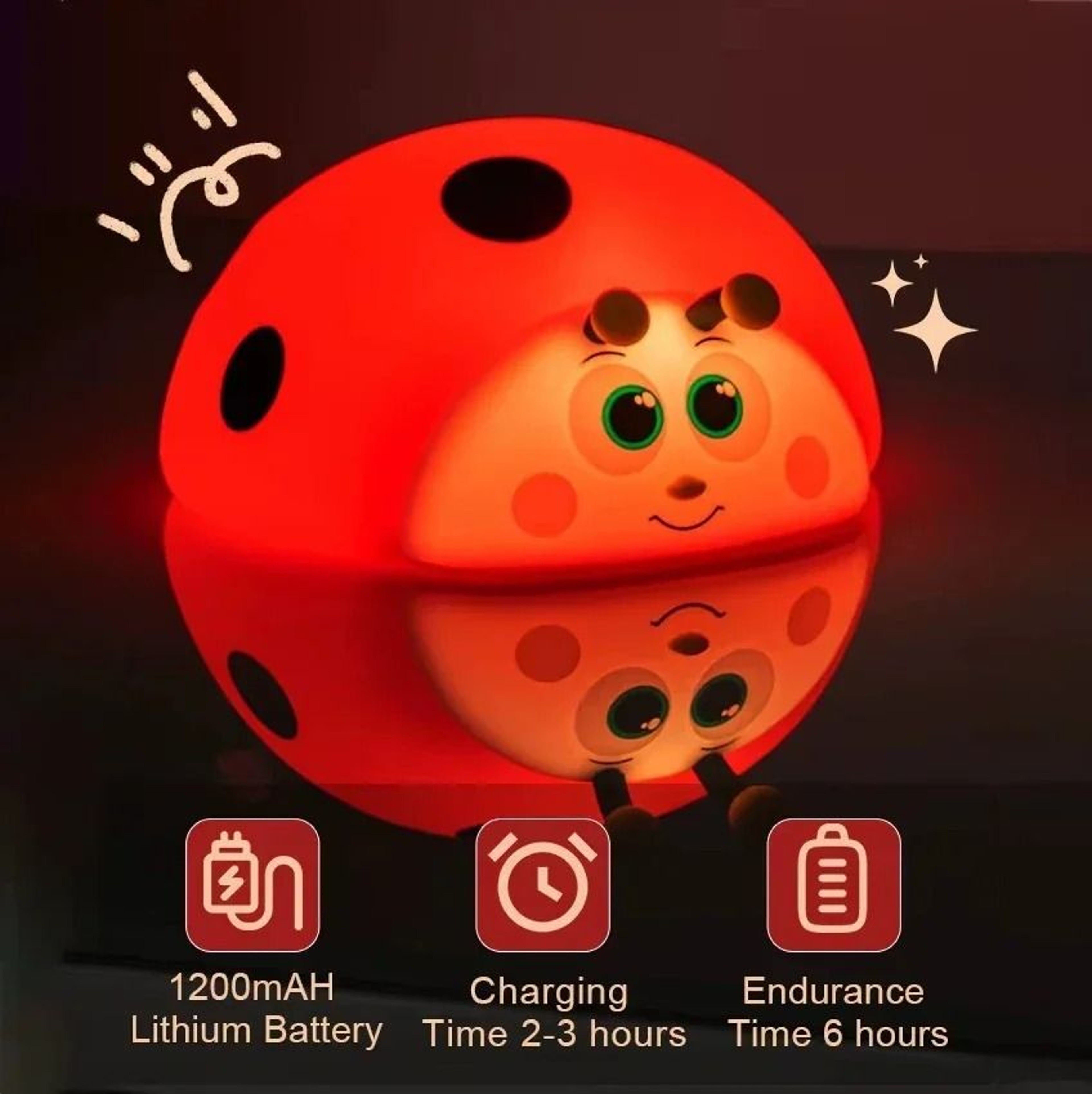 GGbingo Cute Ladybug RGB Silicone Night Light Touch Sensor  Timer USB Rechargeable Lamp 3