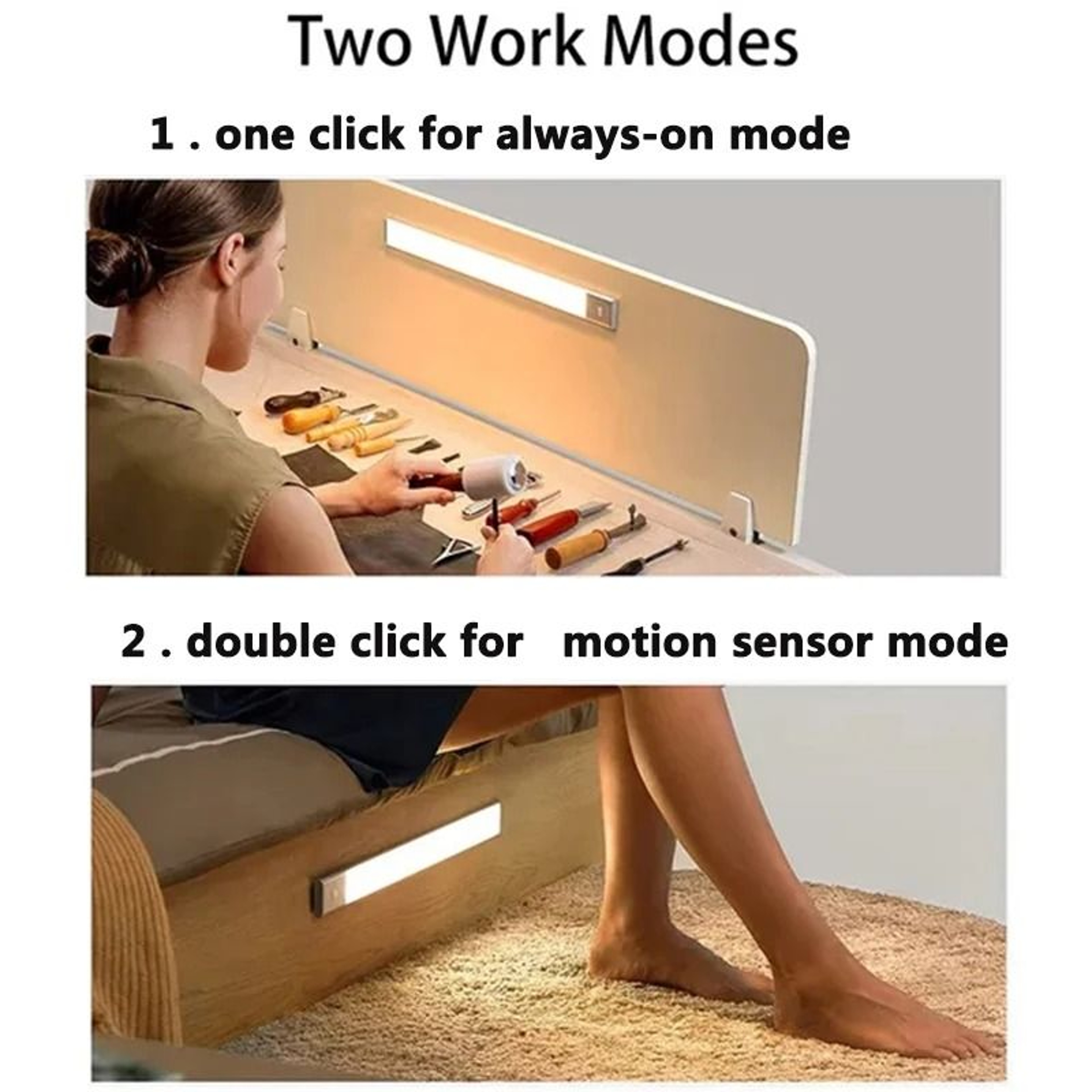 PIR Motion Sensor LED Under Cabinet Light Bar Dimmable Rechargeable Closet  Staircase Safety Lamp 4