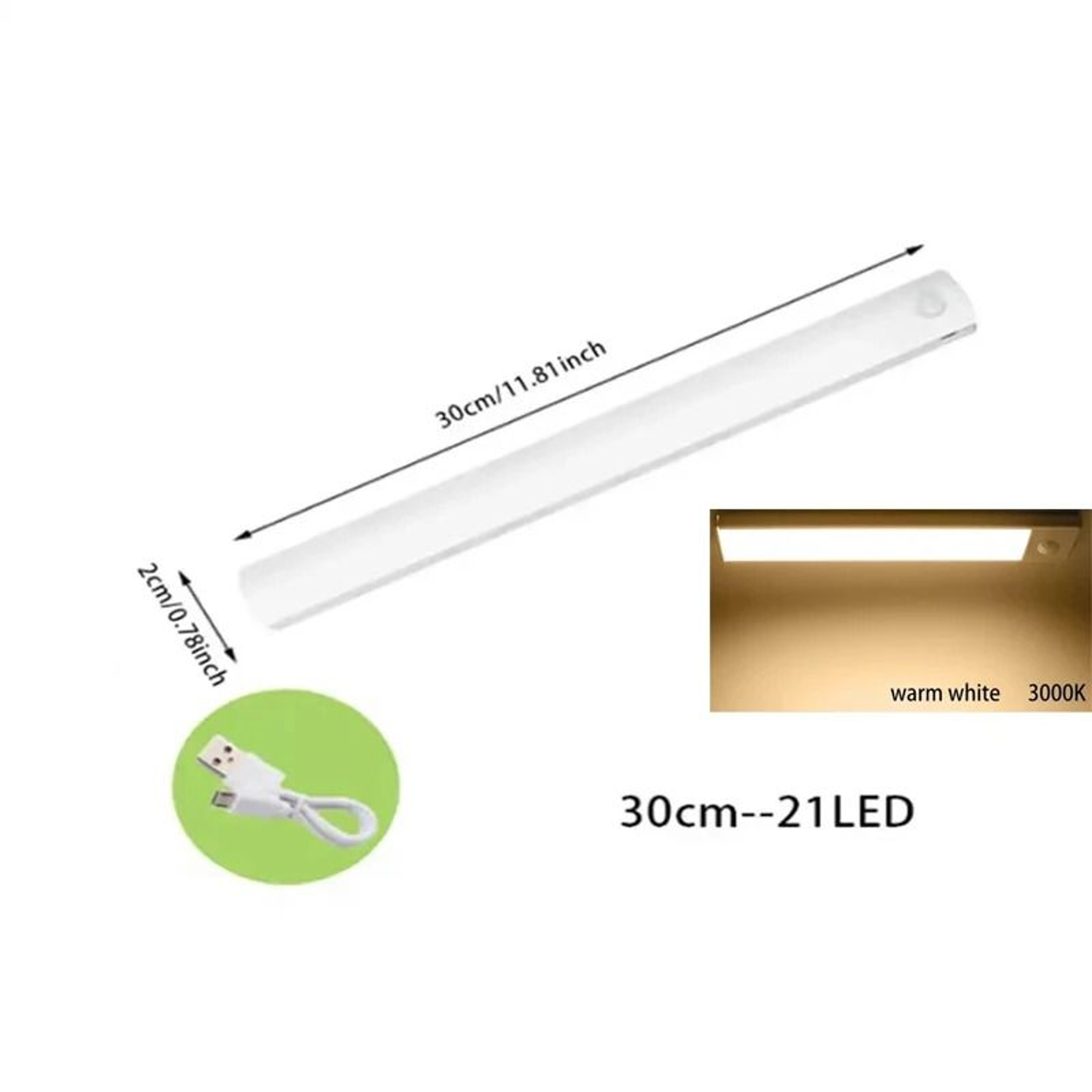 PIR Motion Sensor LED Under Cabinet Light Bar Dimmable Rechargeable Closet  Staircase Safety Lamp 11