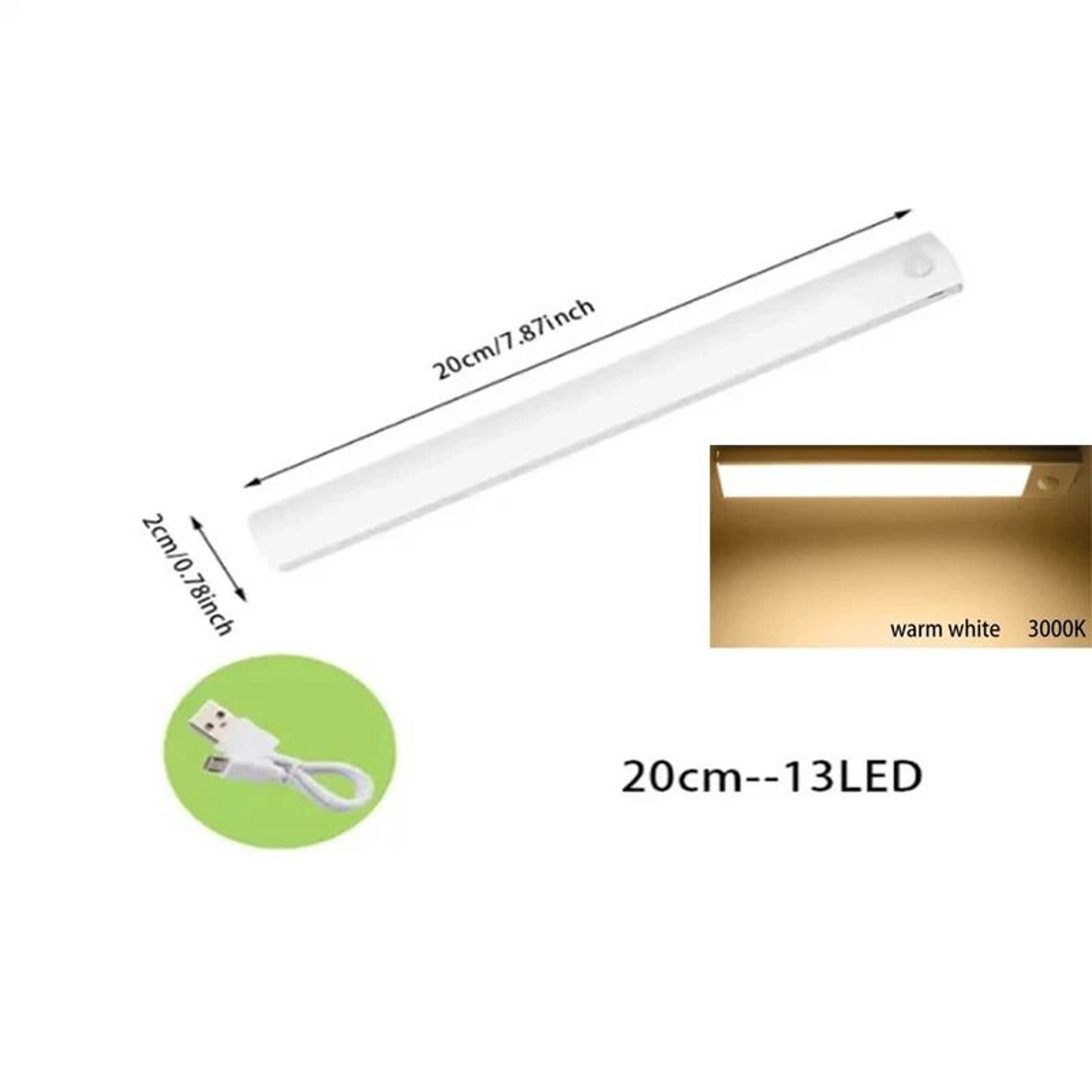 PIR Motion Sensor LED Under Cabinet Light Bar Dimmable Rechargeable Closet  Staircase Safety Lamp 9