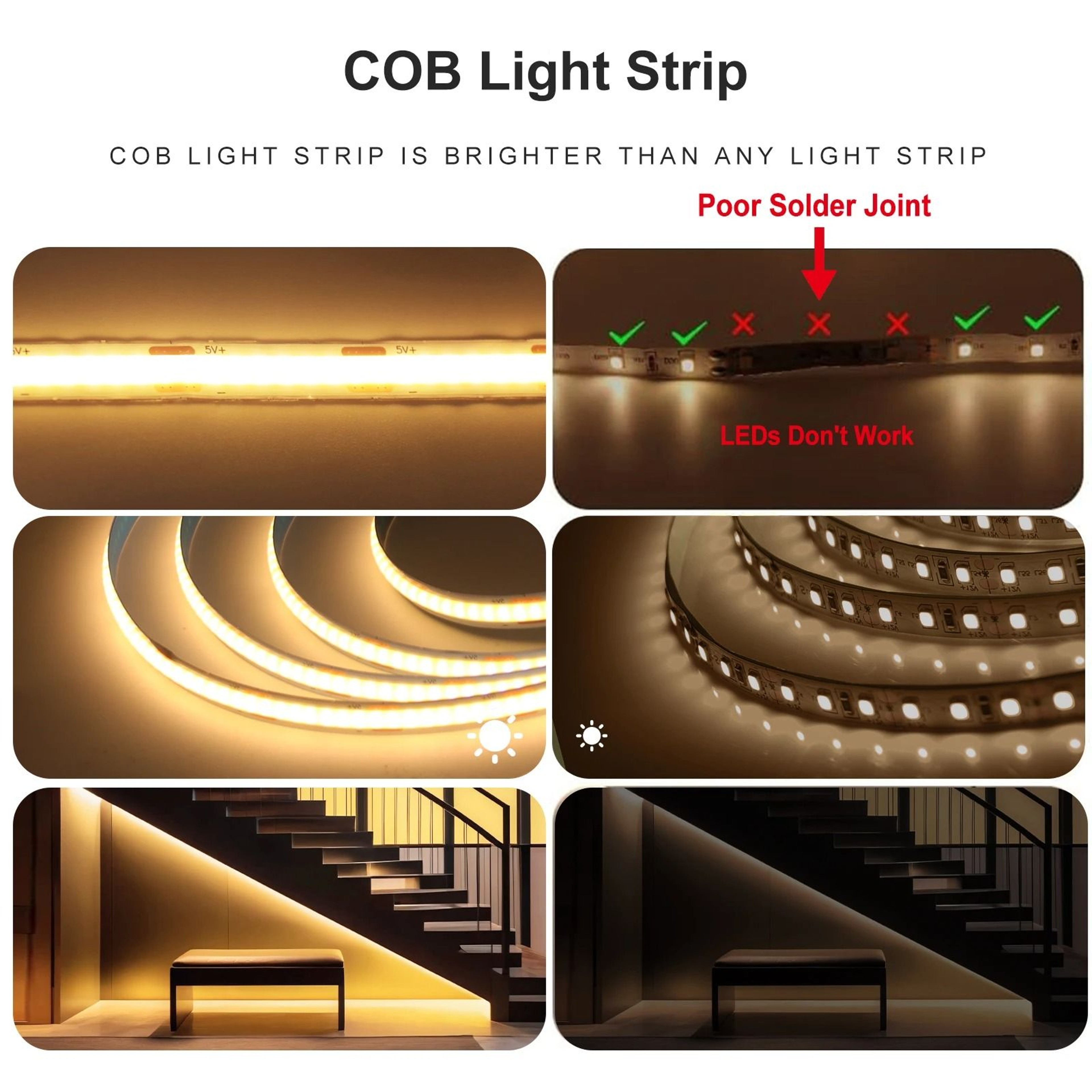 5V Flexible COB LED Strip Light Battery Powered HighDensity Backlight For Cabinets  Bedroom 2