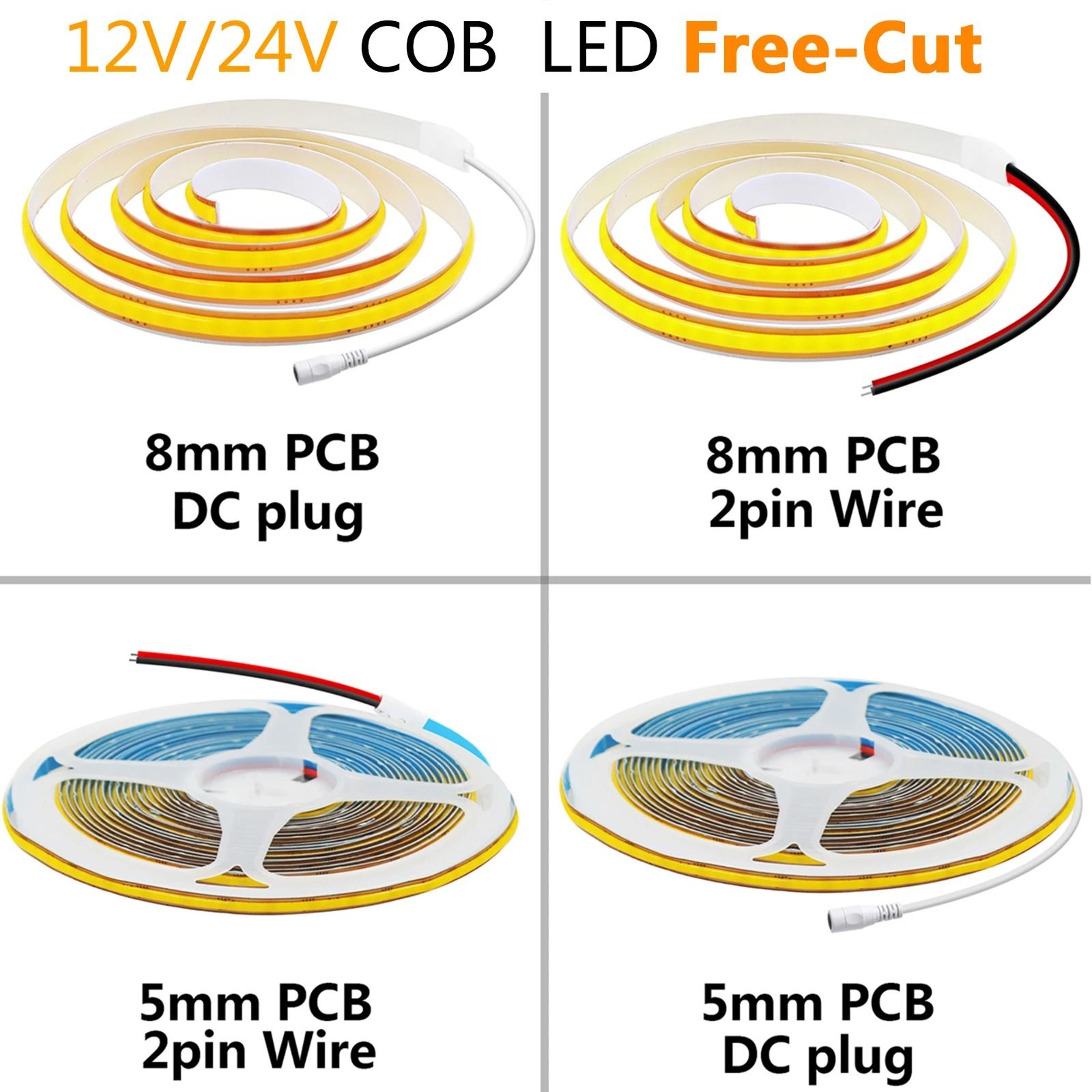 FlexCut COB LED Strip Light High Density 400LEDsm Tape With DC Plug  Wire 2