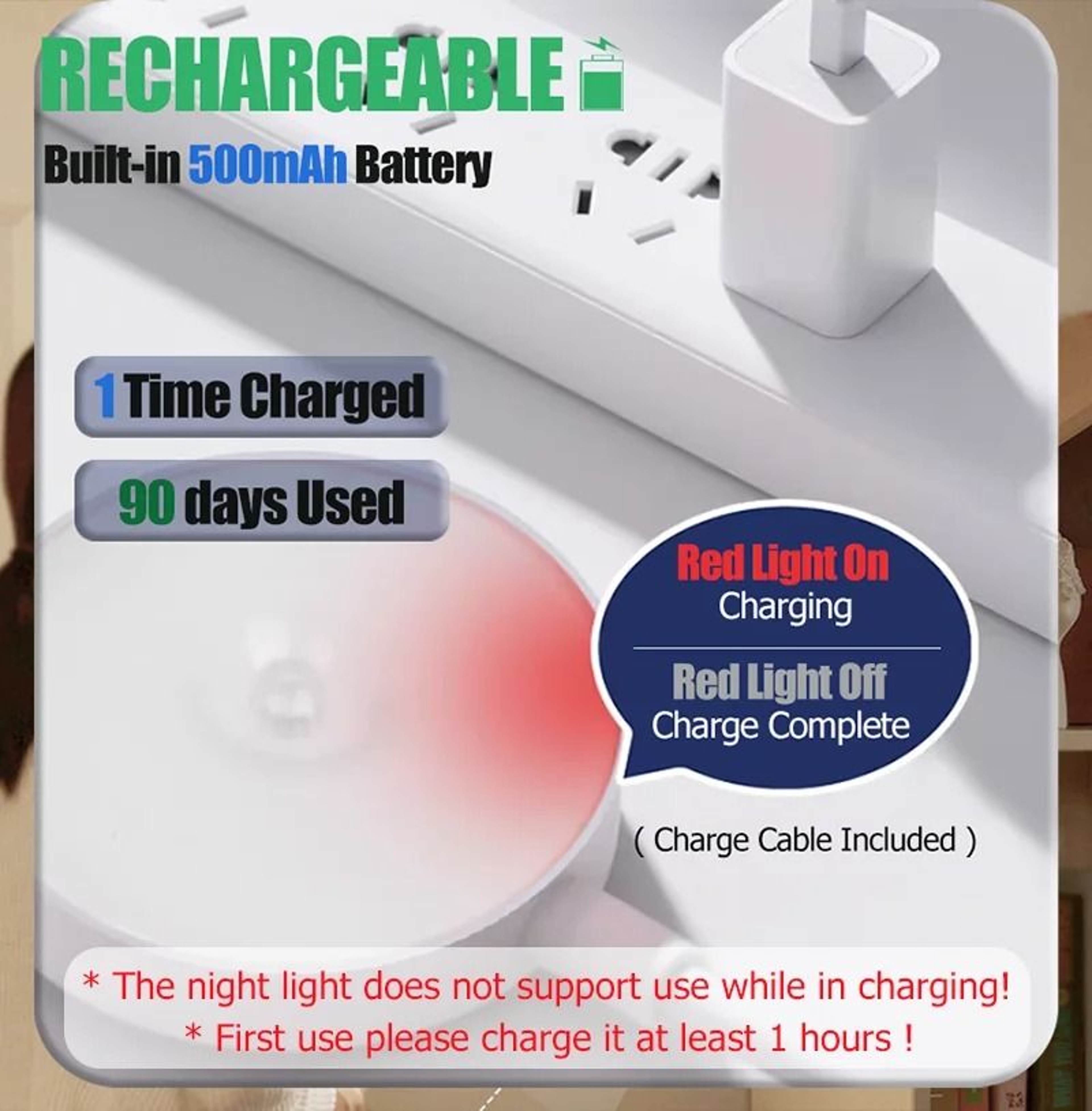 Wireless Magnetic Motion Sensor LED Cabinet Lamp USB Rechargeable Night Light 4