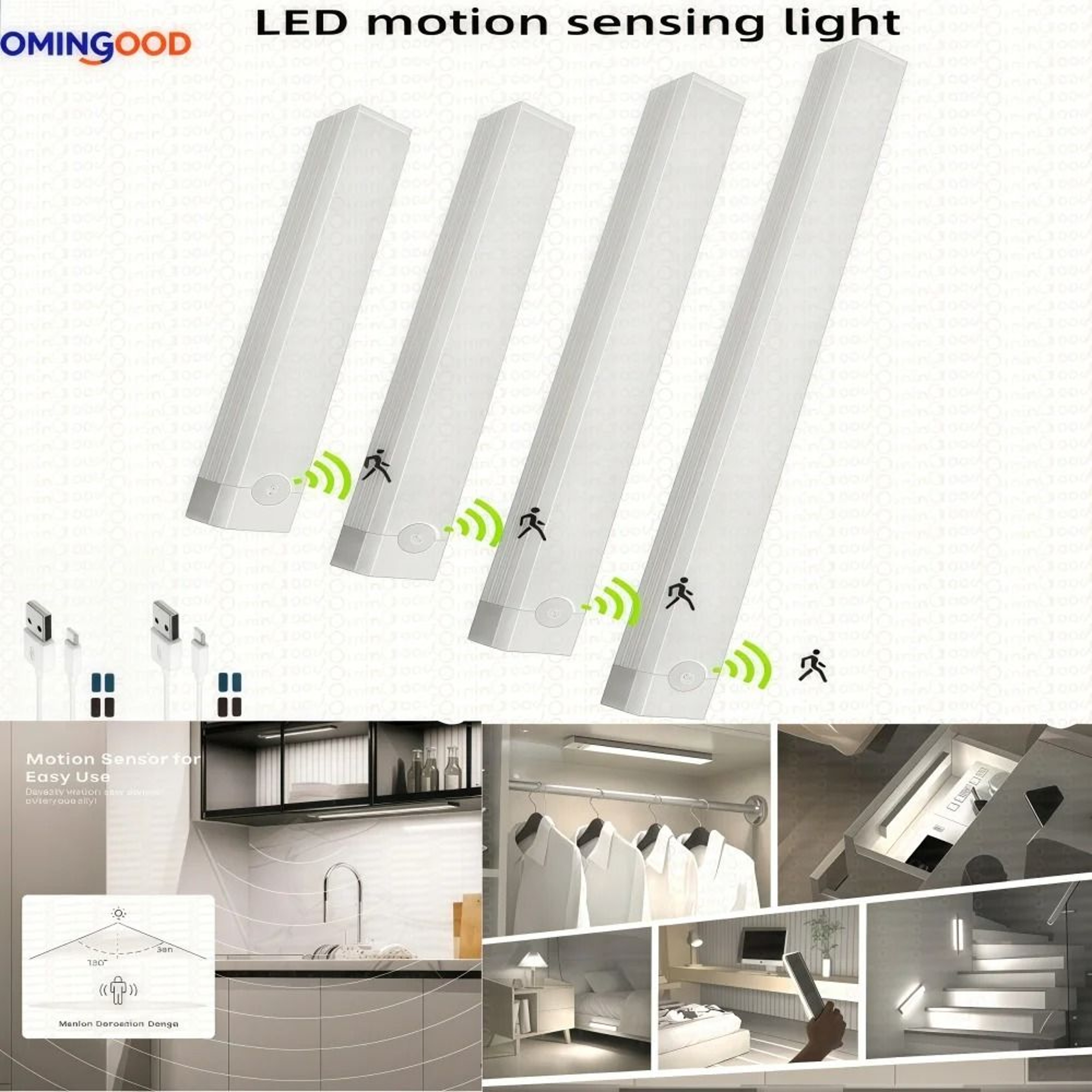 Motion Sensor Wireless LED Strip Light USB Rechargeable Long Bar Lamp For Cabinet  Stairs 0