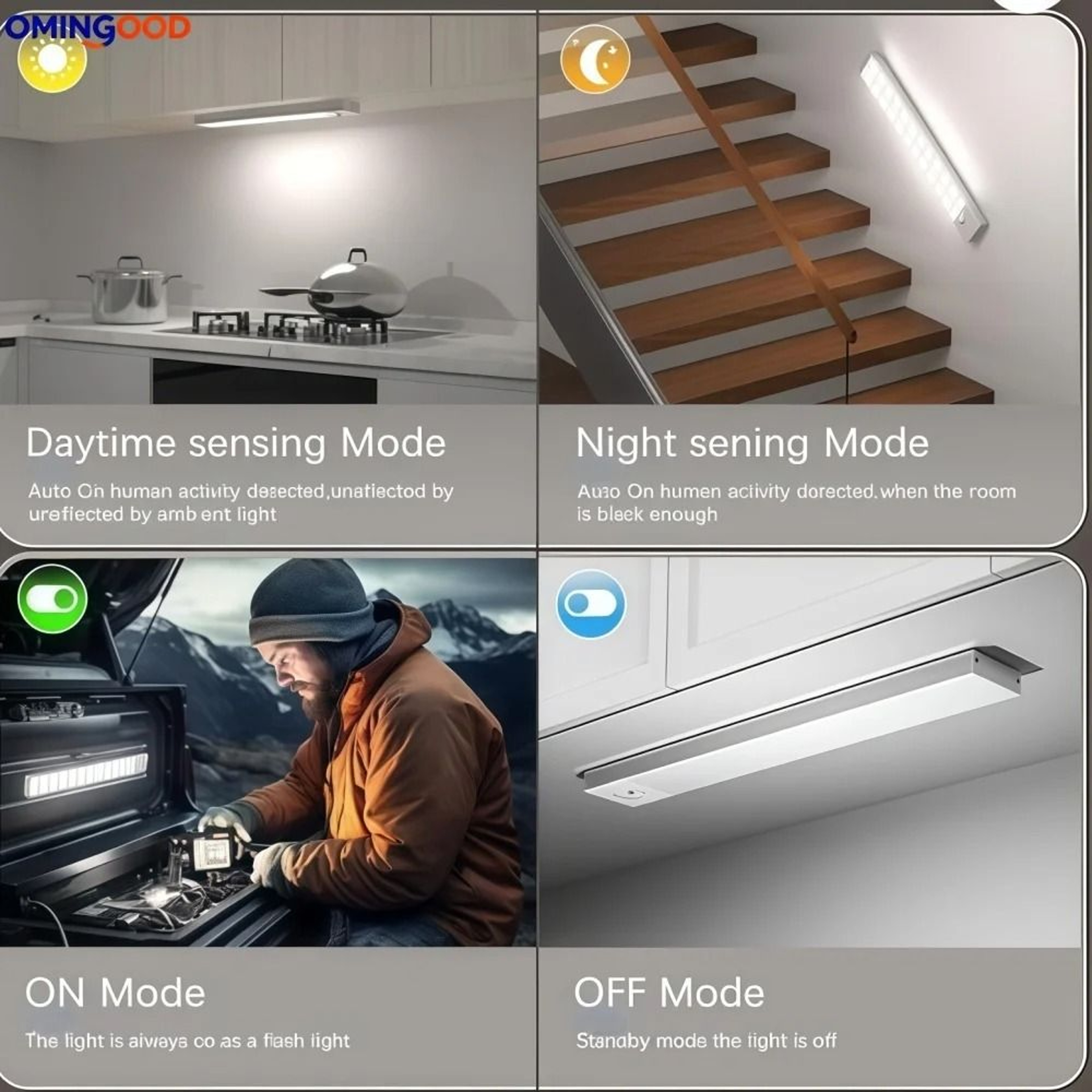 Motion Sensor Wireless LED Strip Light USB Rechargeable Long Bar Lamp For Cabinet  Stairs 3