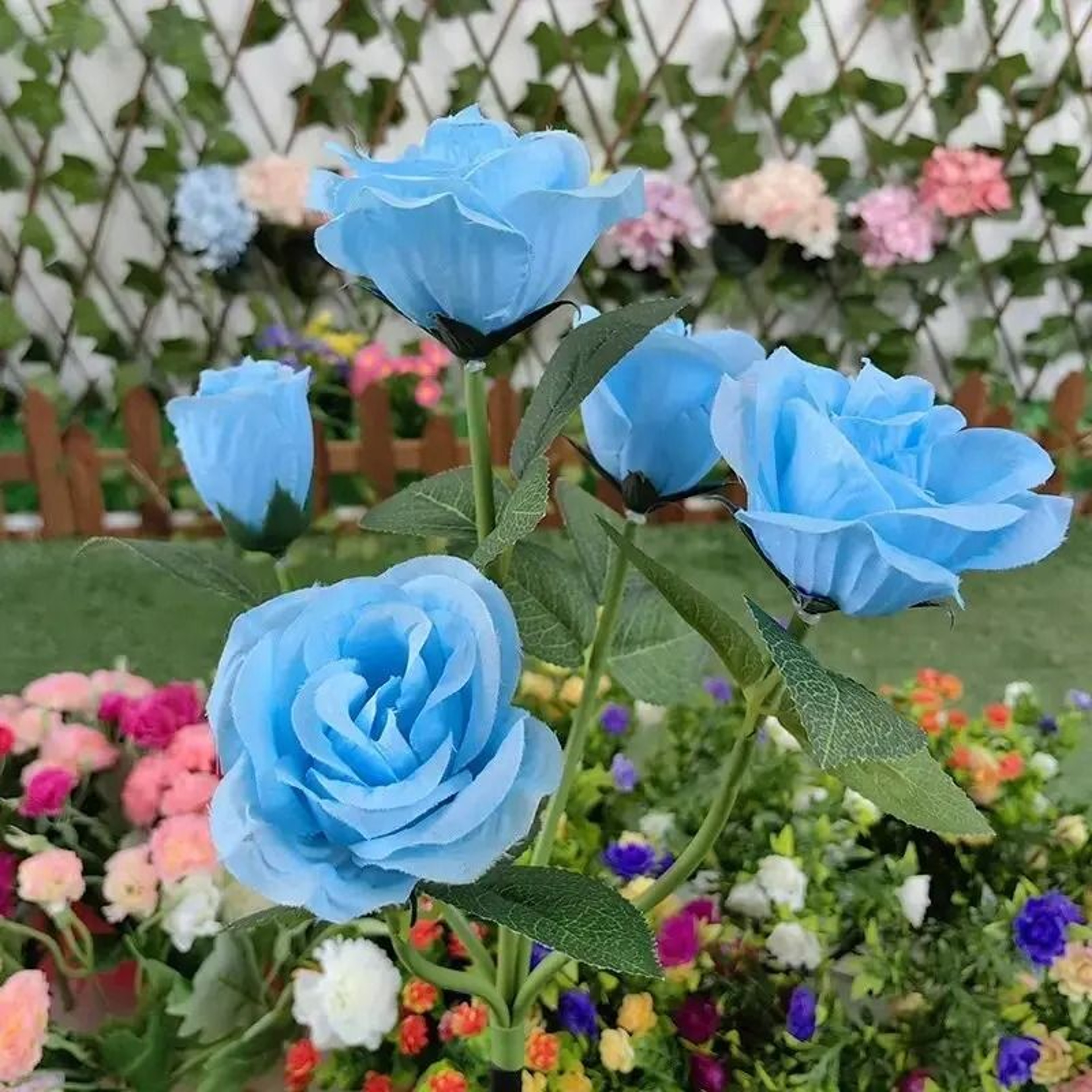 5Head Solar Rose Flower Outdoor LED Stake Light For Garden  Pathway 2