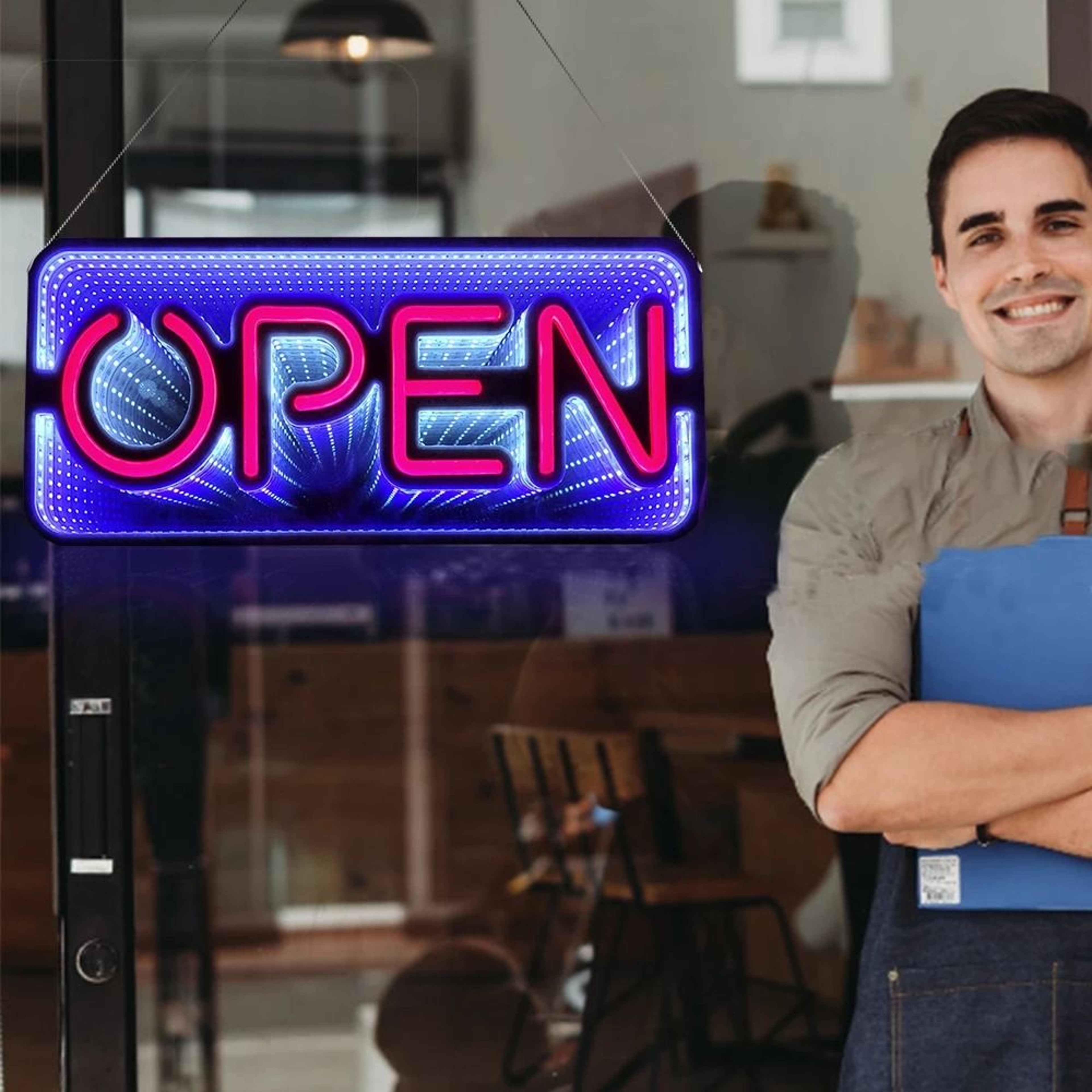 3D Mirror Neon Open Sign 48x20cm DoubleSided Infinite Tunnel LED Light For Bar  Store 1