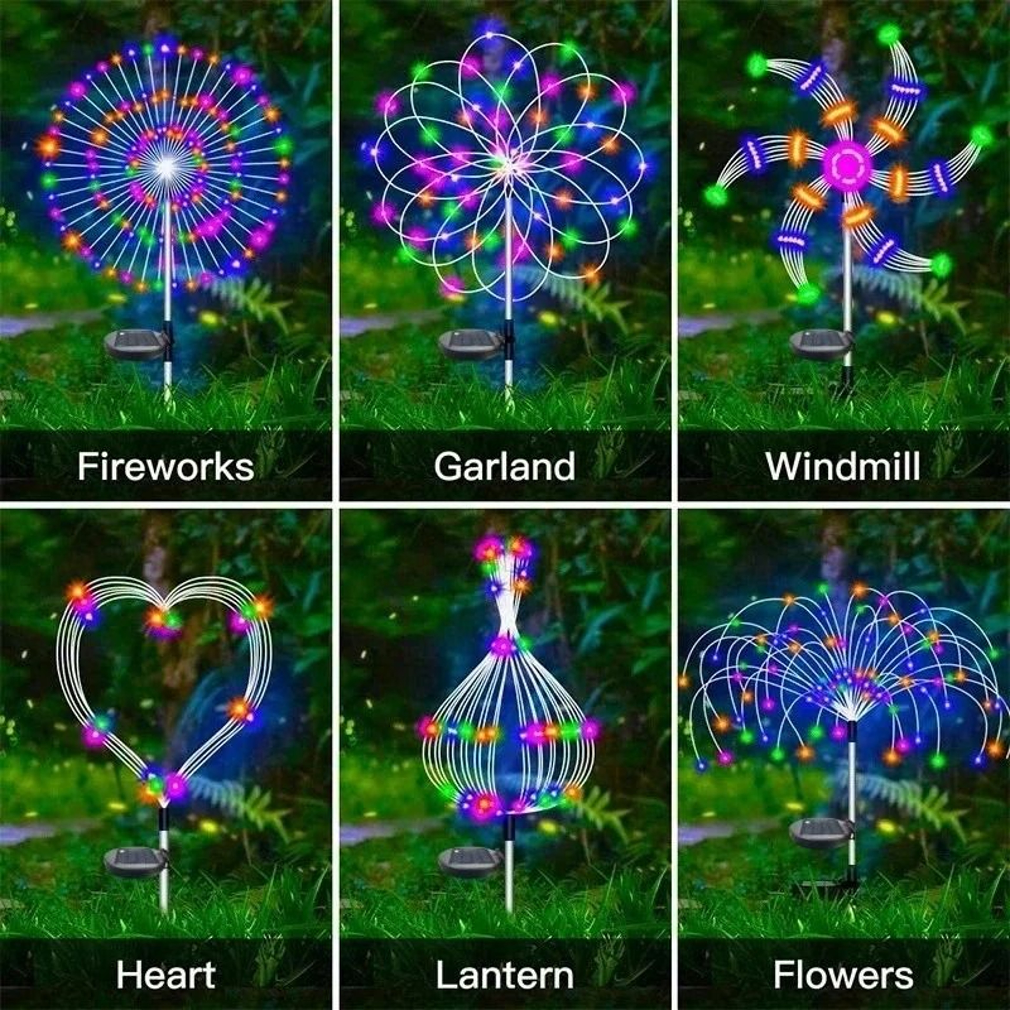 Solar Outdoor Firework LED Stake Light 8 Lighting Modes  IP65 Waterproof 5