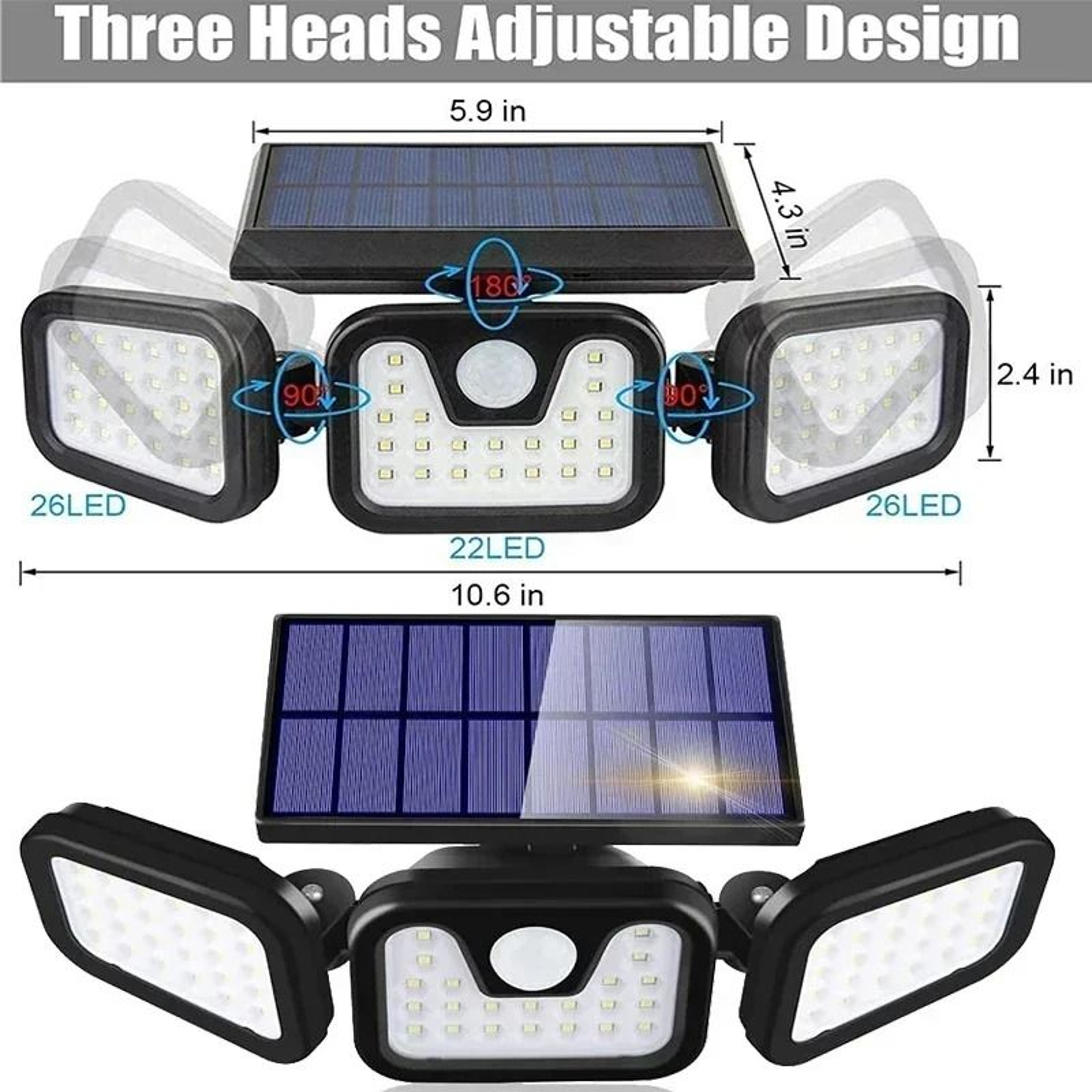 MultiHead Outdoor Solar Motion Sensor Security Wall Lamp IP65 Waterproof 7