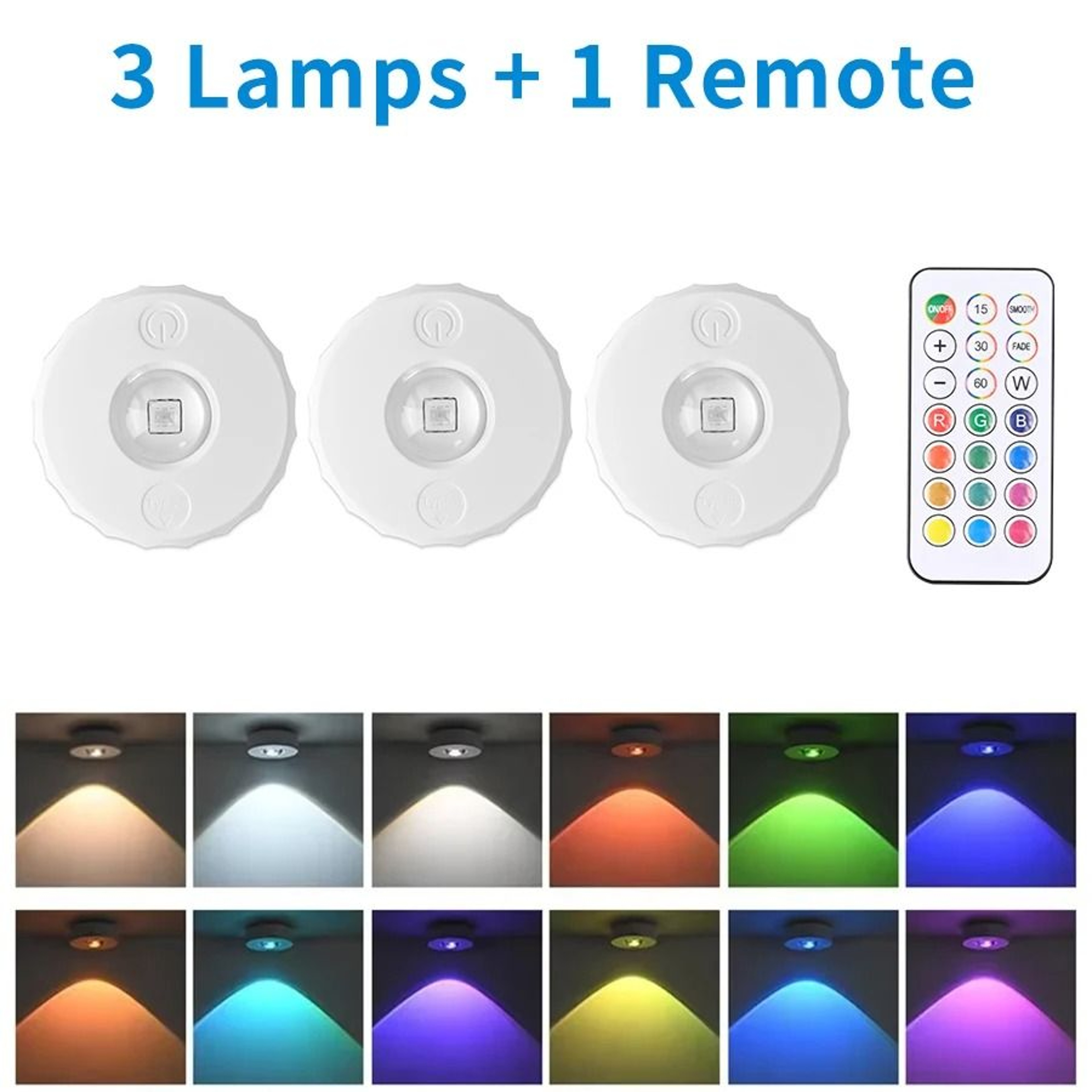 RGB LED Rechargeable Puck Lights With Remote Control For Display  Cabinet 8