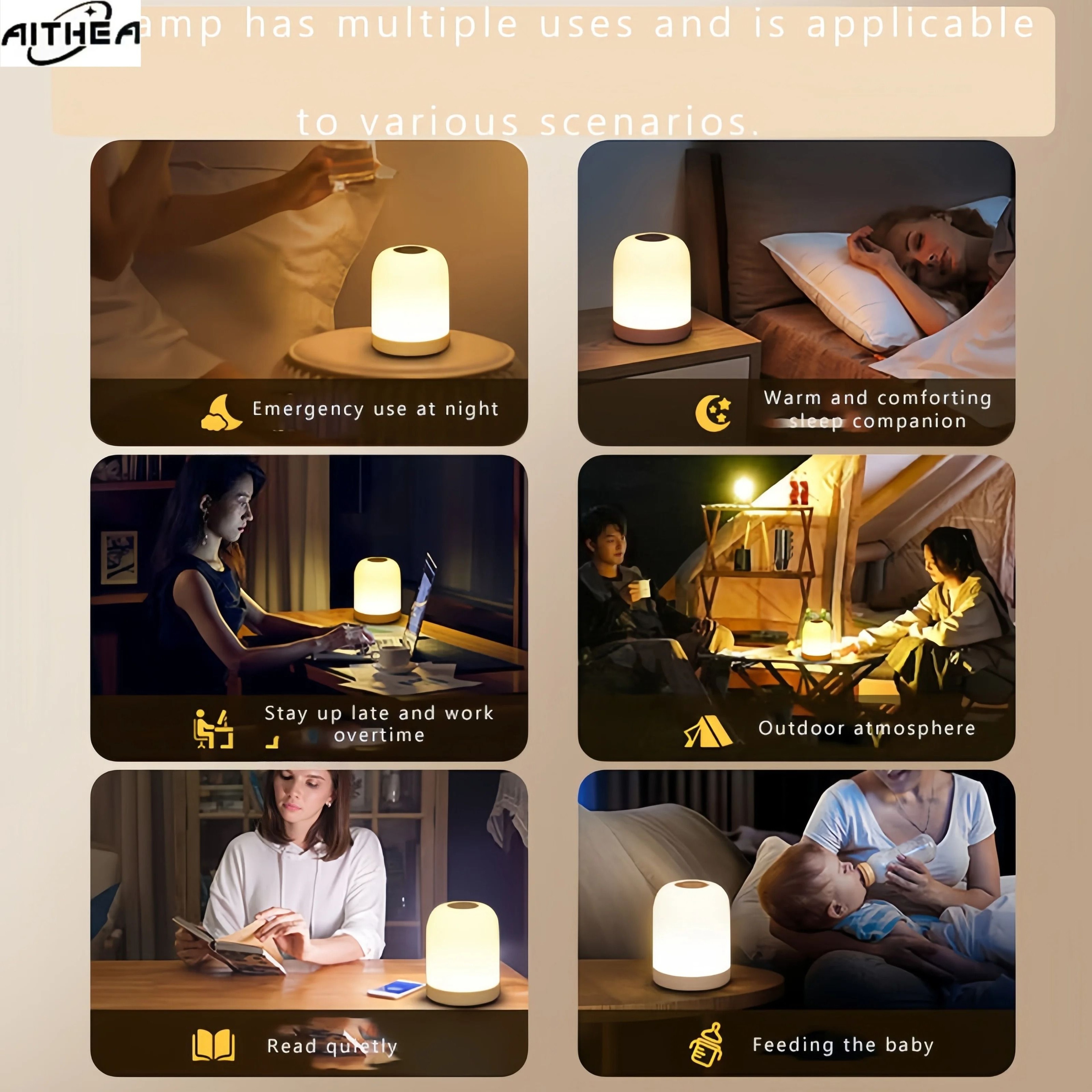 AITHEA 3Color Dimmable TouchControl LED Bedside  Nursery Night Light 3