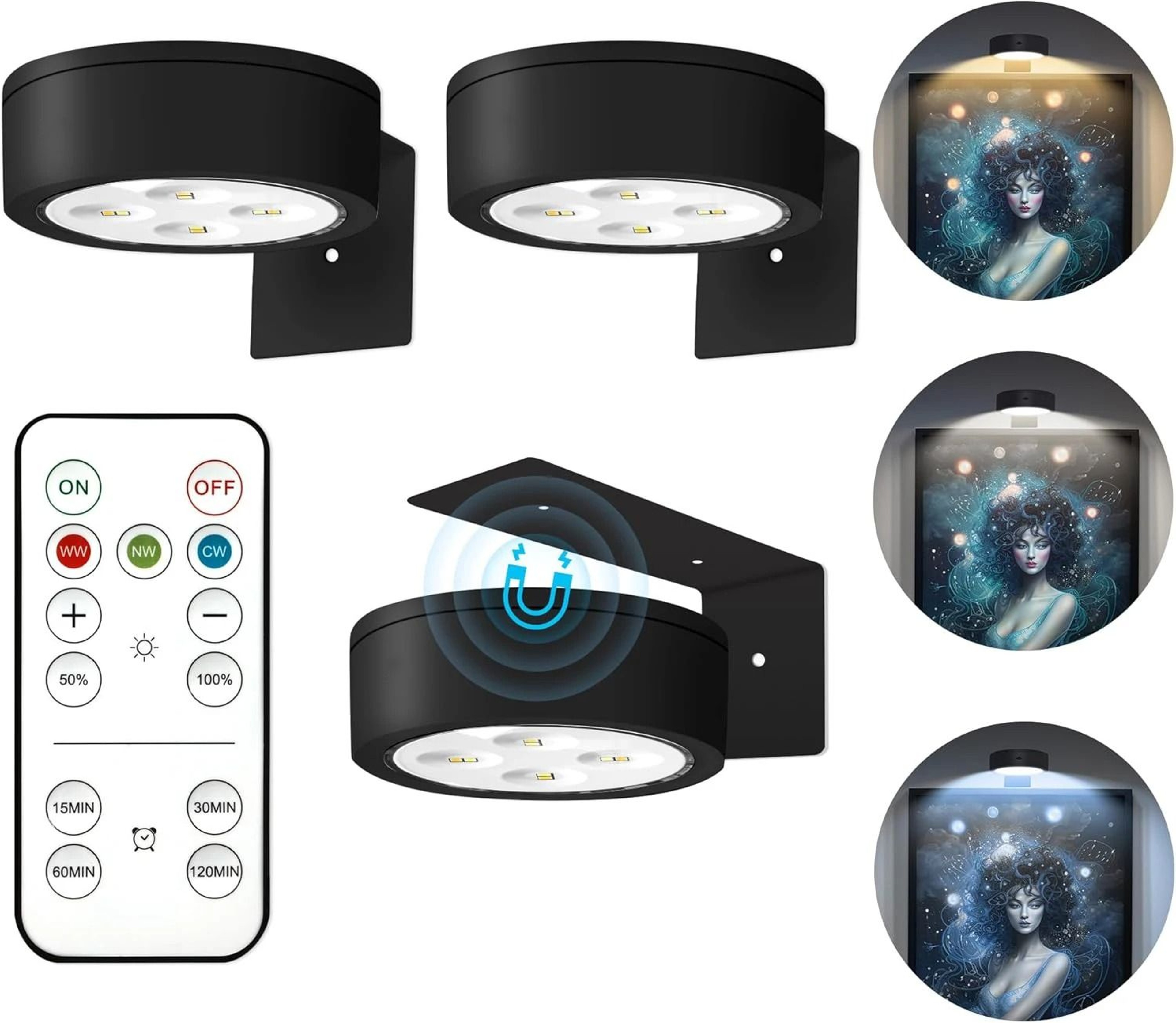 3Pack BatteryOperated Magnetic LED Picture  Art Display Lights With Remote 6
